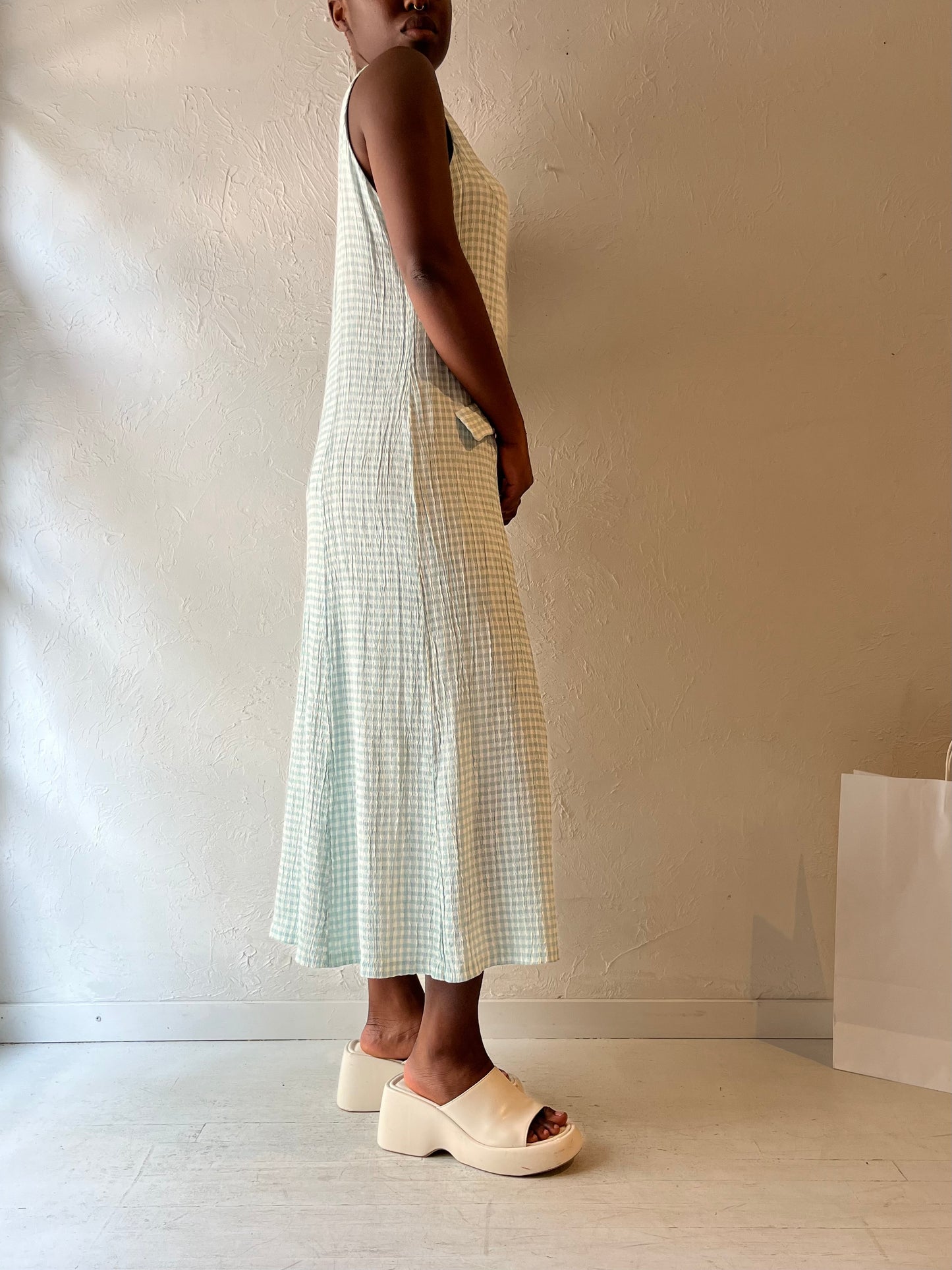 90s 'Clues' Sleeveless Gingham Dress / Medium