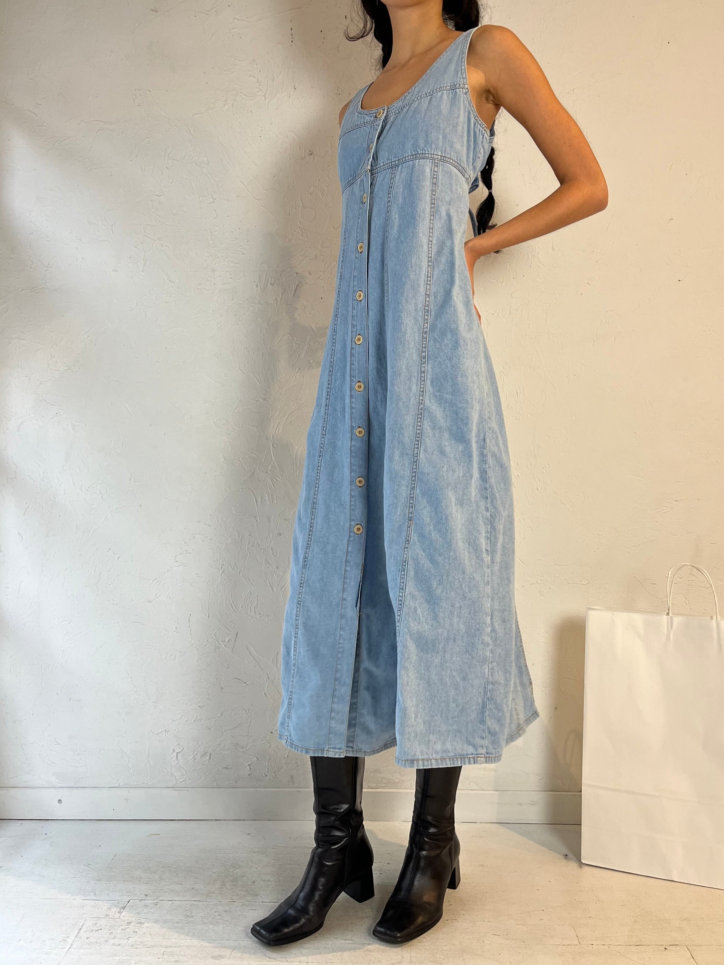 90s ‘Rio’ Button Up Denim Dress / Medium