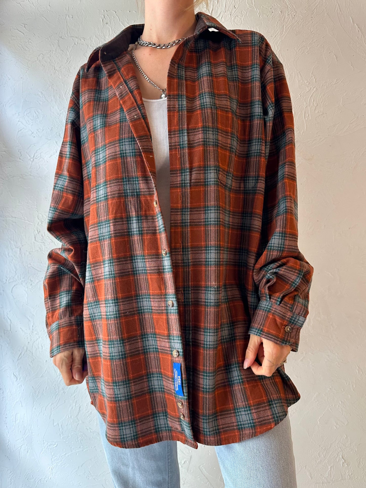 Y2k 'Pendleton' Orange Plaid Wool Shirt / Large