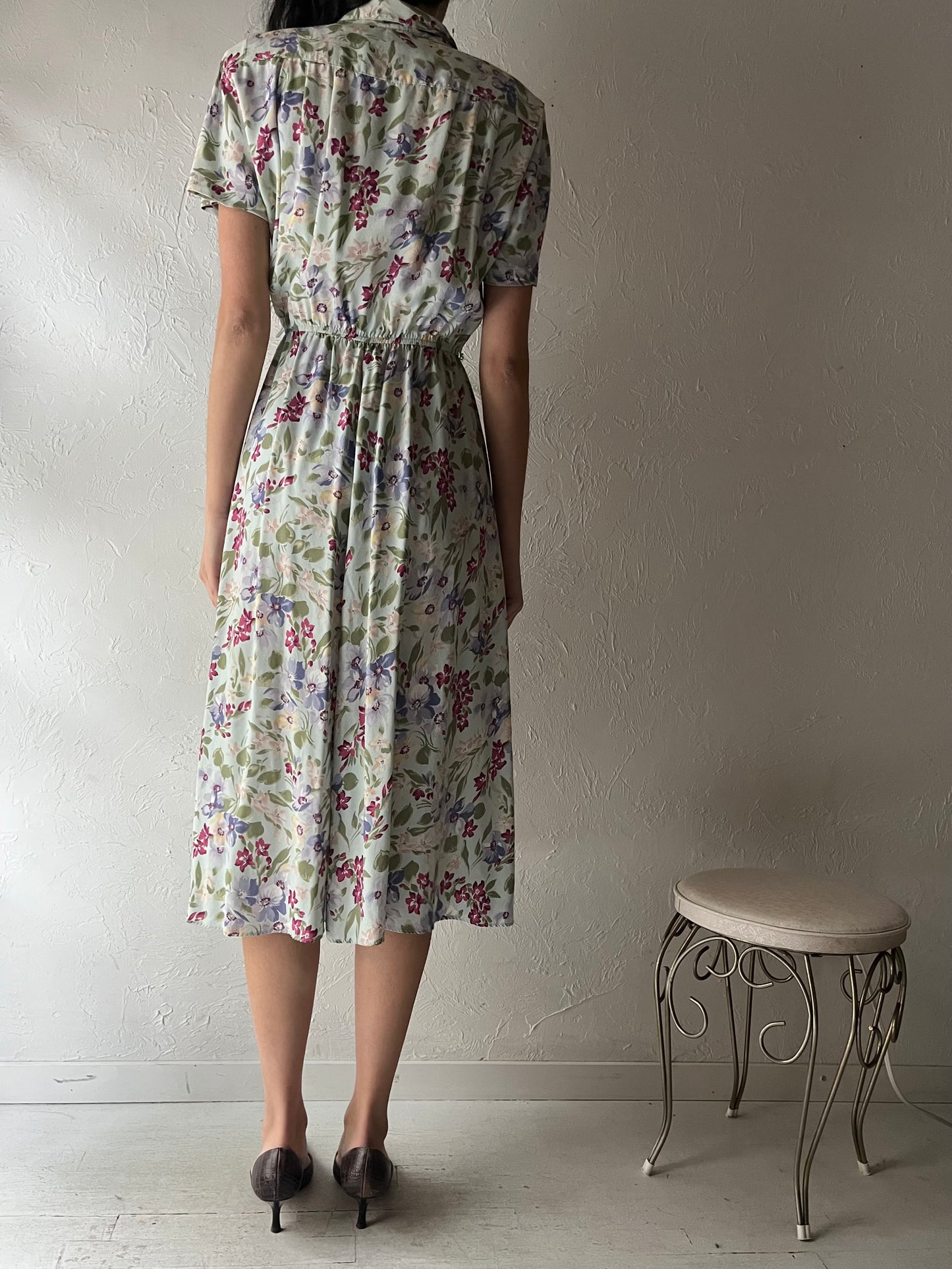 80s 'Classics' Floral T-shirt Midi Dress / Small