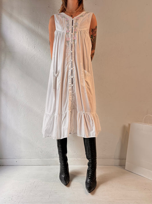 90s 'Adorable' White Cotton Midi Dress / Medium