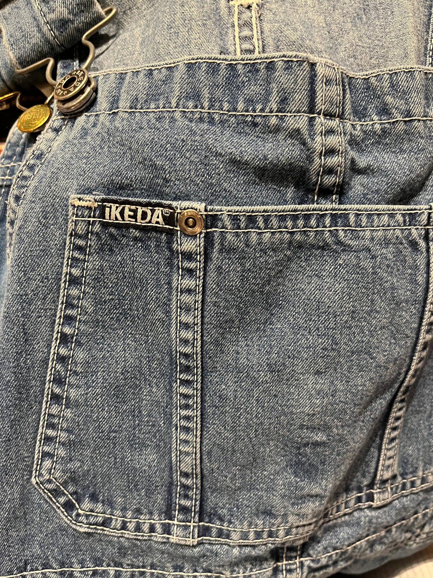 90s ‘Ikeda’ Denim Overall Shorts / Small