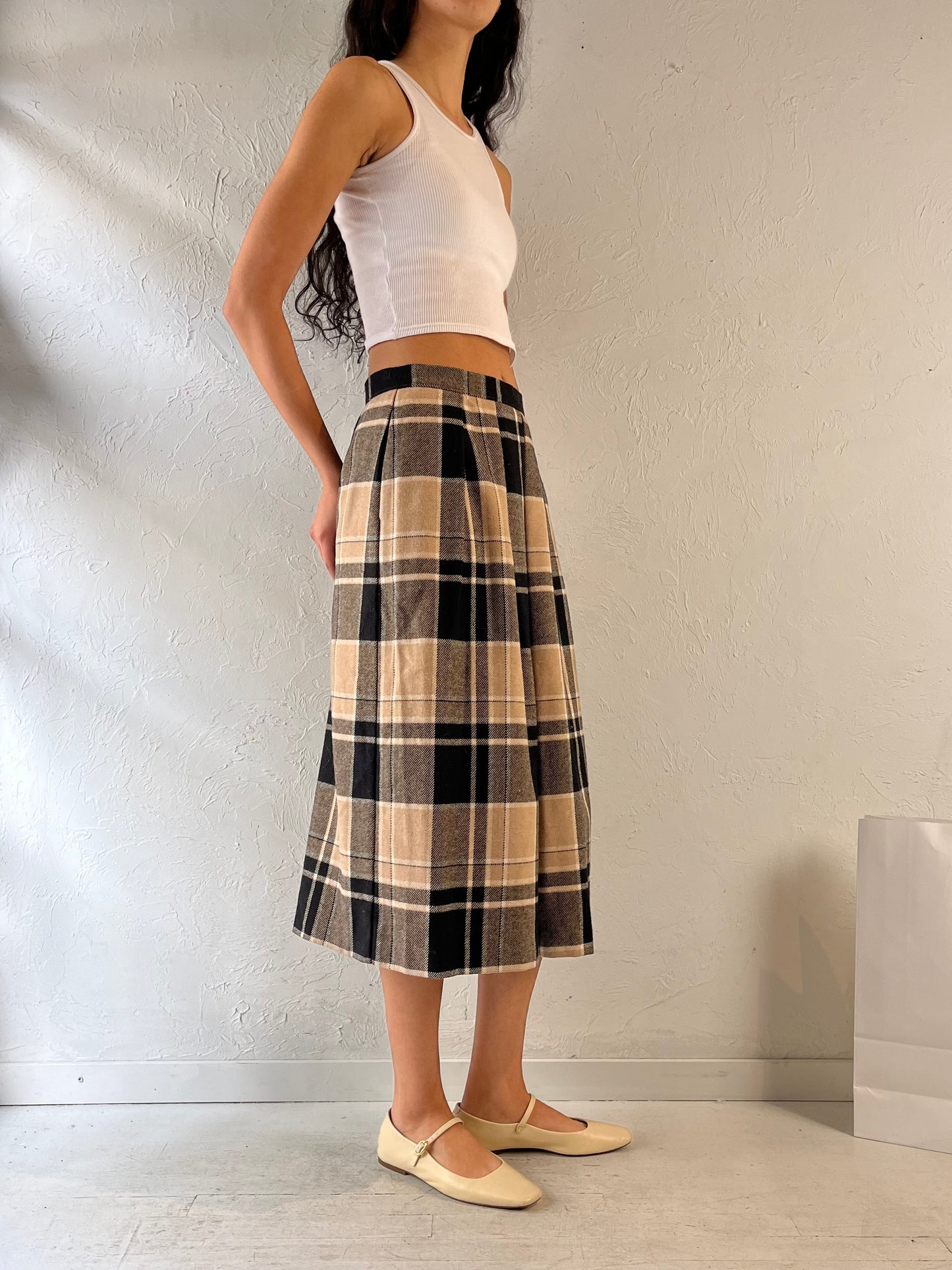 70s ‘Koret’ Plaid Knit Skirt / Union Made / Medium