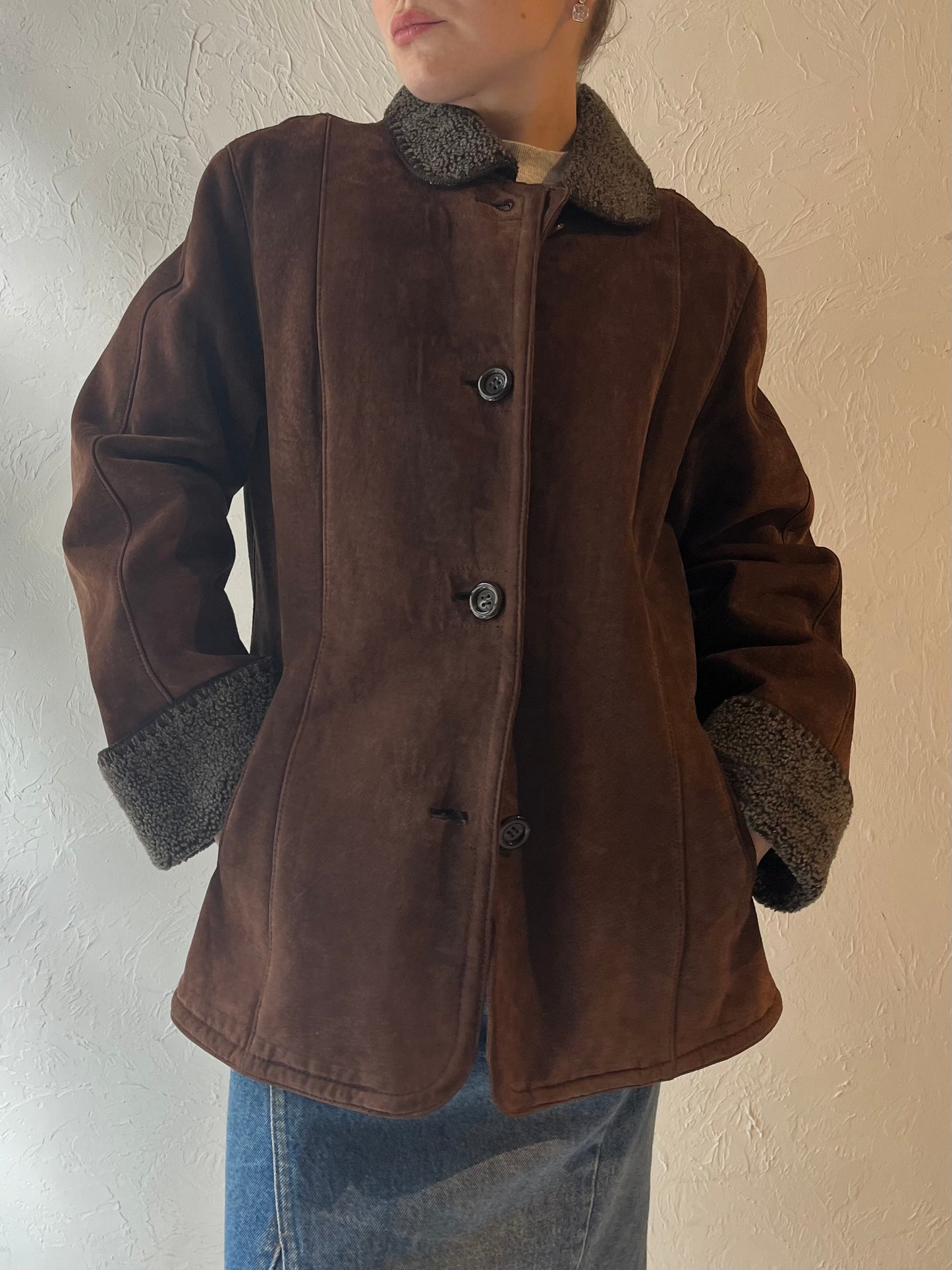 Y2k 'Gallery' Brown Suede Leather Jacket / Large