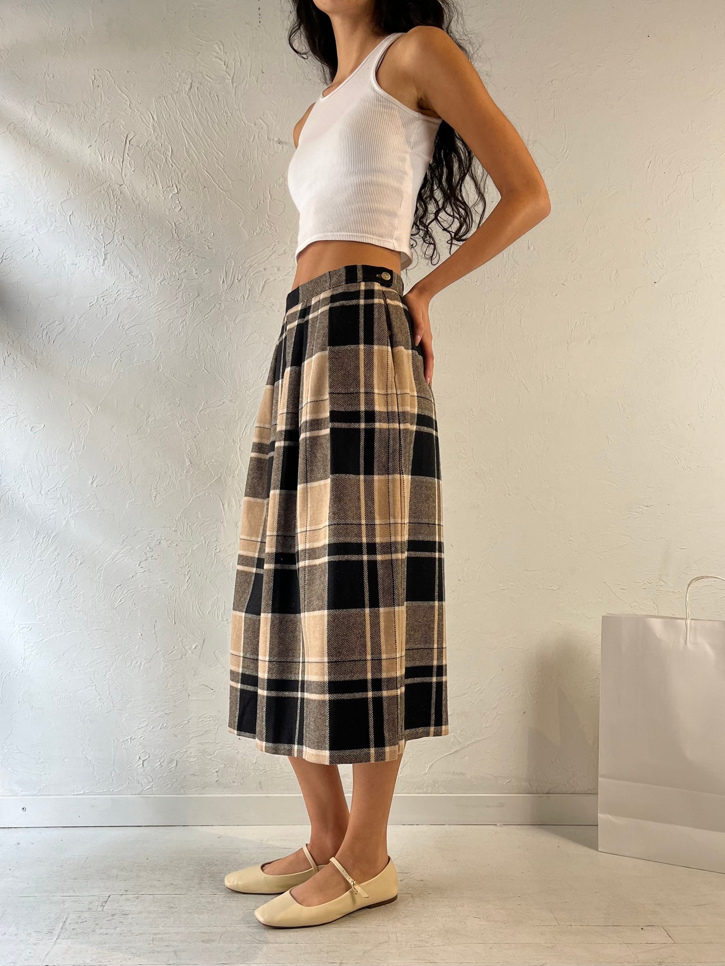 70s ‘Koret’ Plaid Knit Skirt / Union Made / Medium