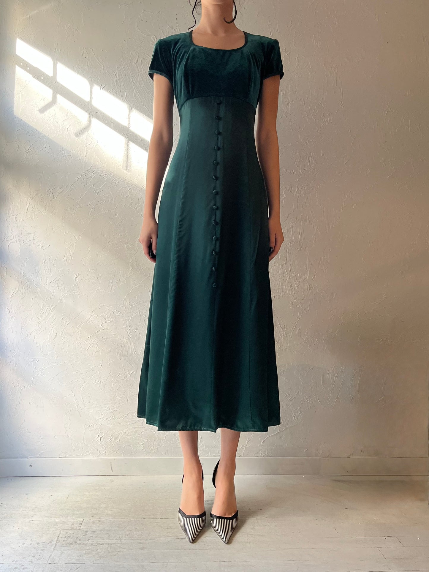 80s ‘Just Choon’ Green Velvet Midi Dress / Small