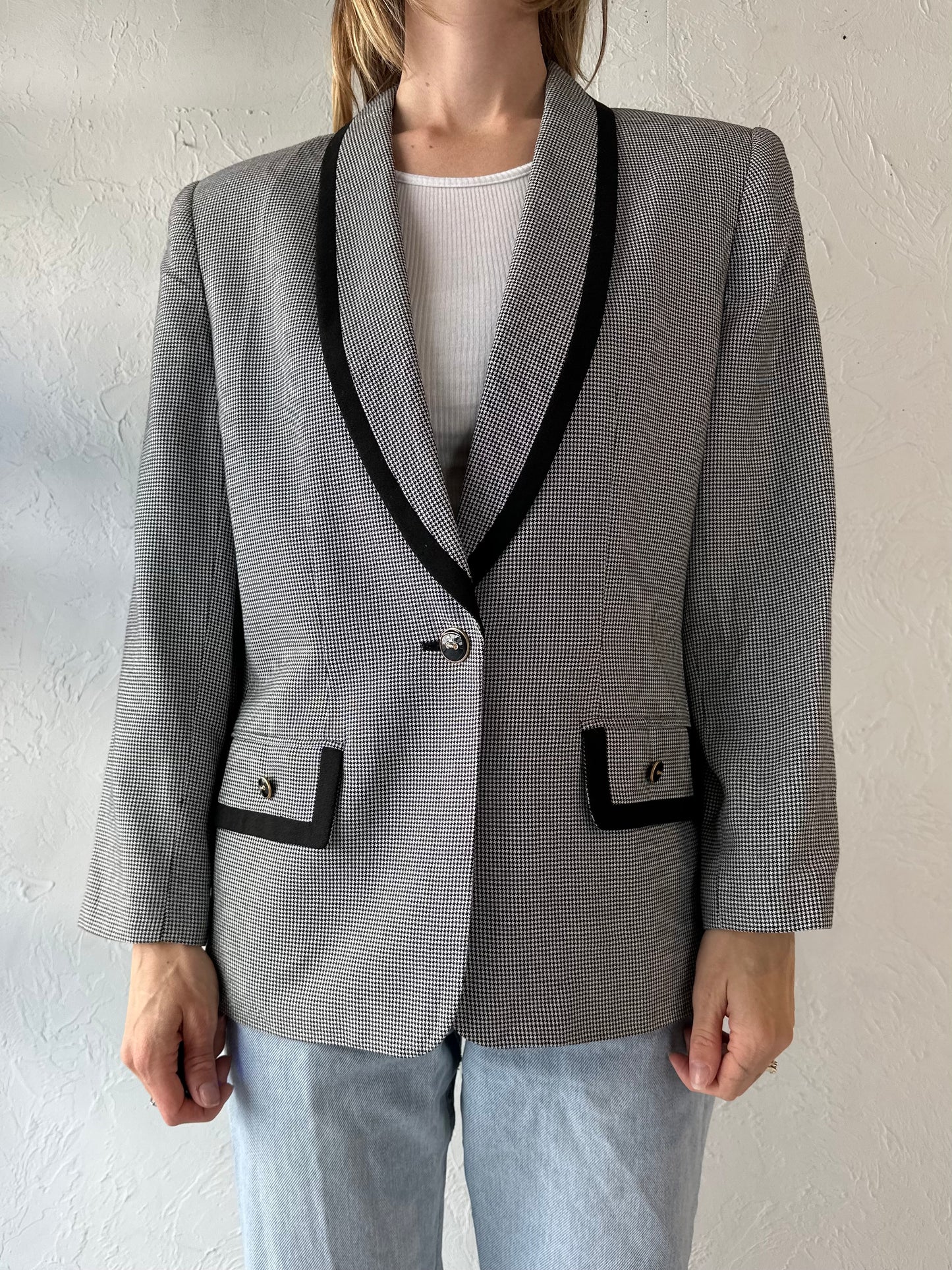 90s 'Kasper' Herringbone Blazer Jacker / Medium