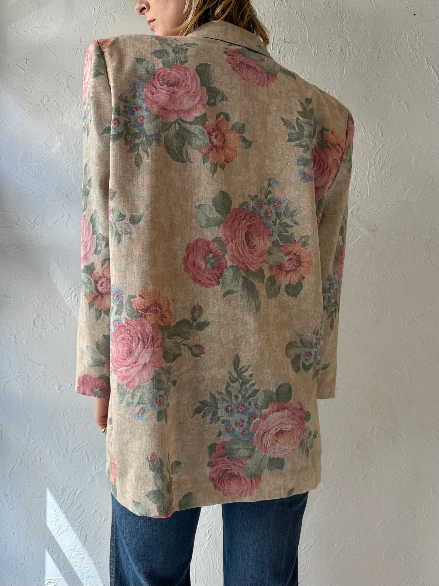 90s 'San Moire' Floral Blazer Jacket / Large