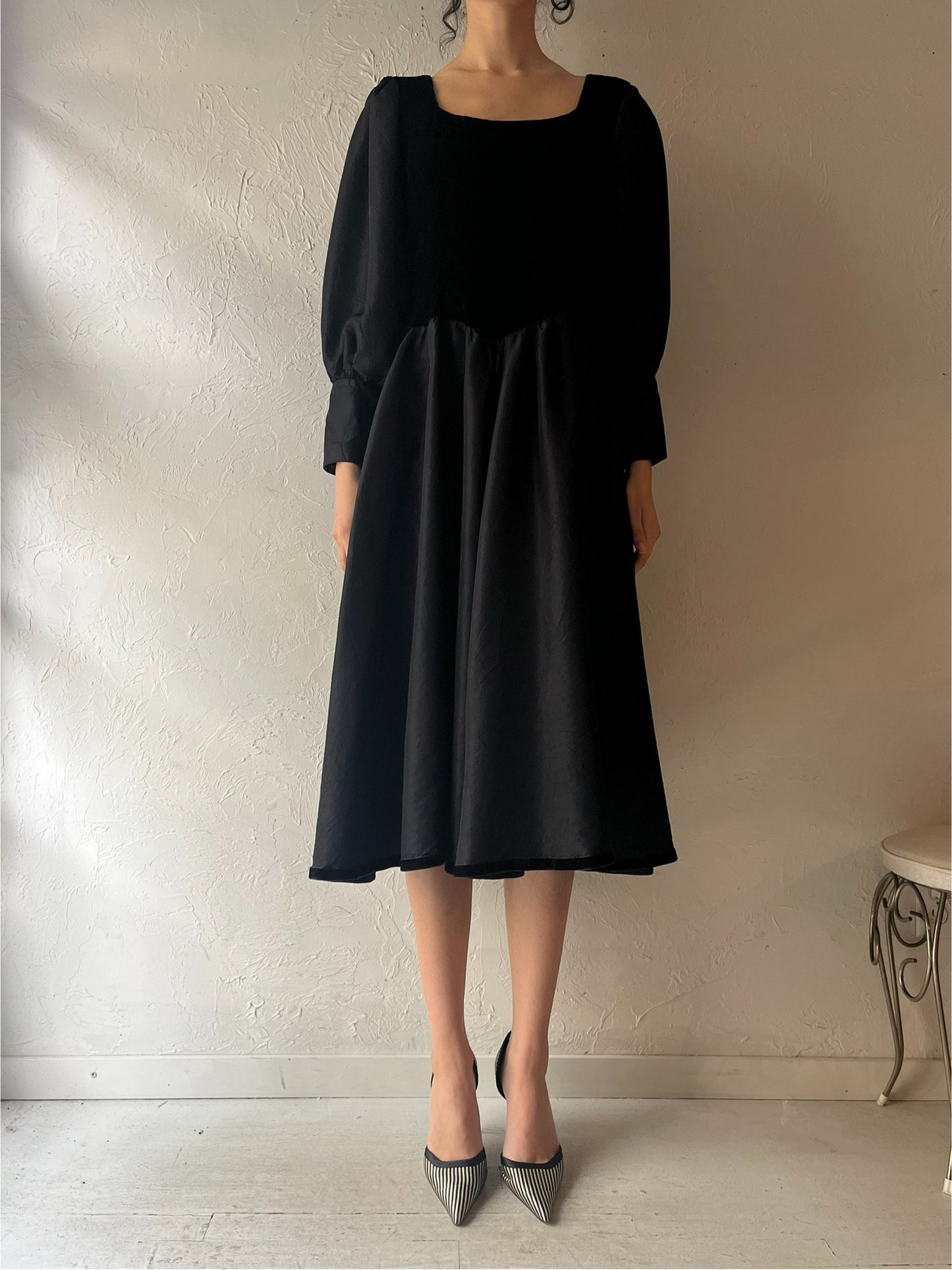 Vintage Handmade Black Puff Sleeve Dress / Medium