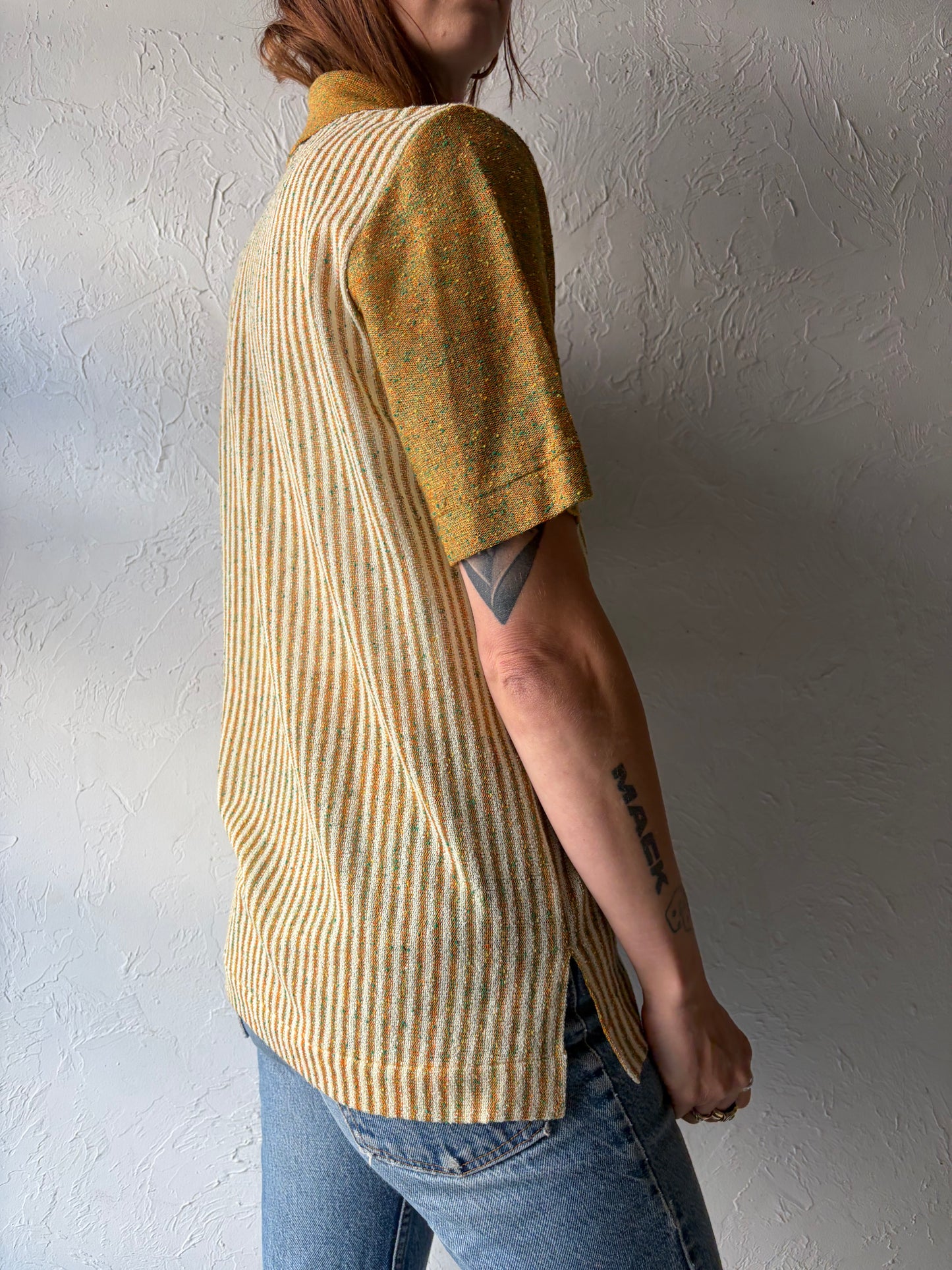 70s 'Corsini' Knit Zip Up Retro Shirt / Medium