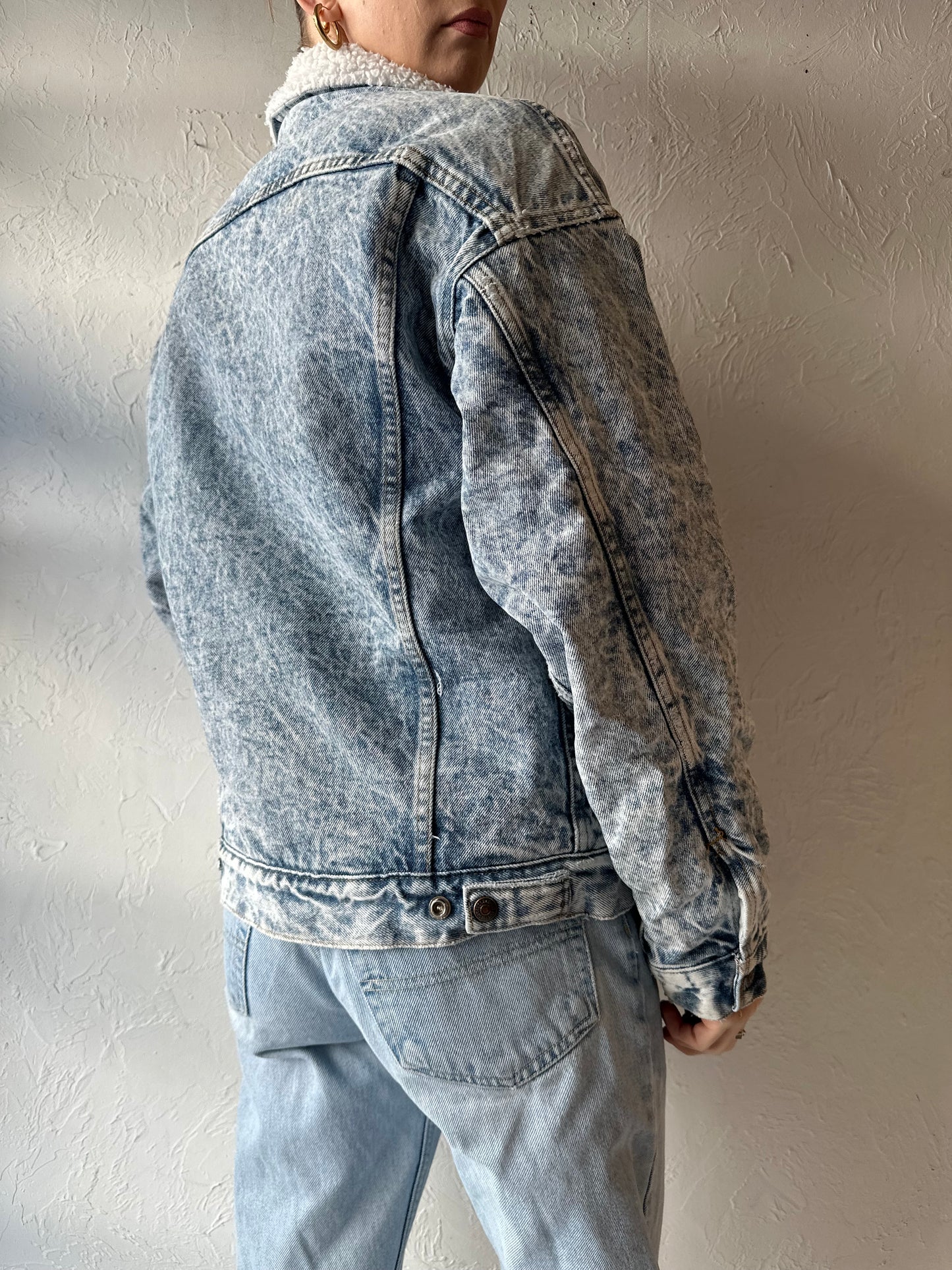 80s 'Levis' Acid Wash Faux Shearling Lined Denim Jacket / Small