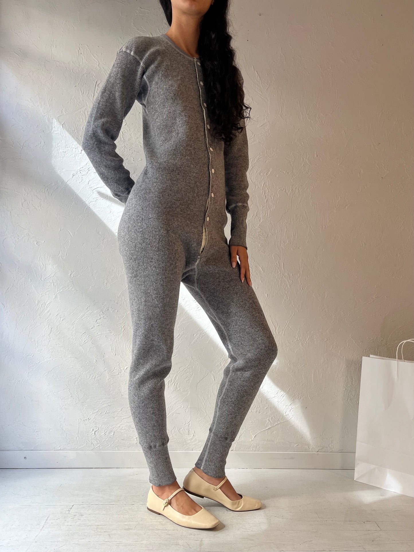 Vintage 'Stanfields' Gray Knit long Underwear Onesie / Small