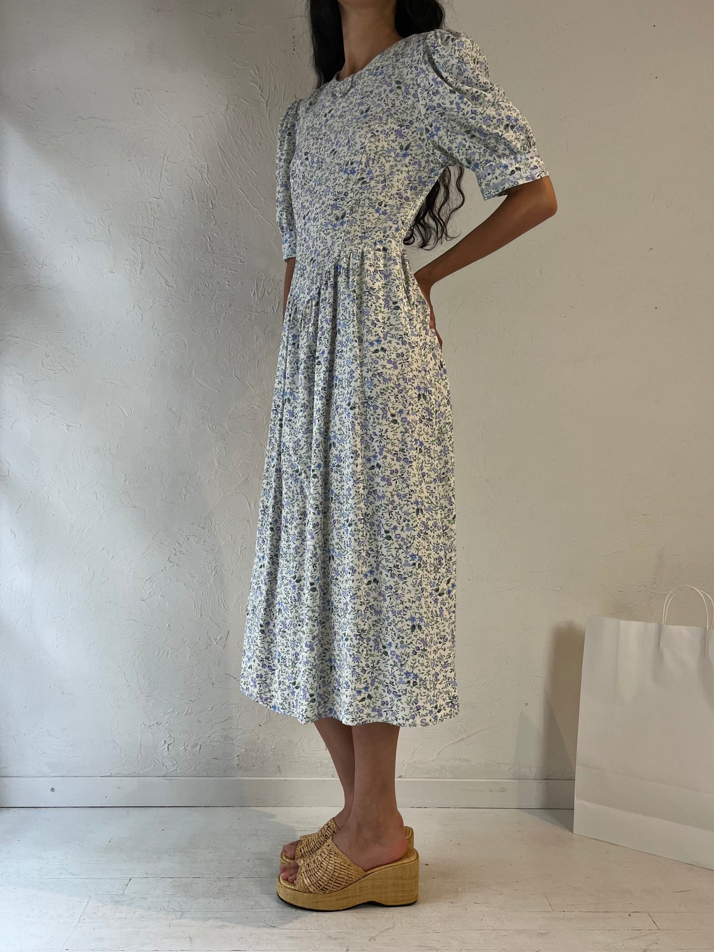 90s 'Linda Lundstrom' Floral Print Rayon Dress / Medium