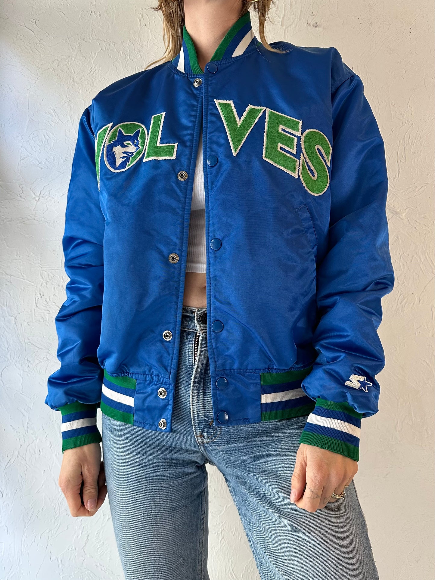 90s 'Minnesota Timberwolves' NBA Satin Starter Jacket / Medium