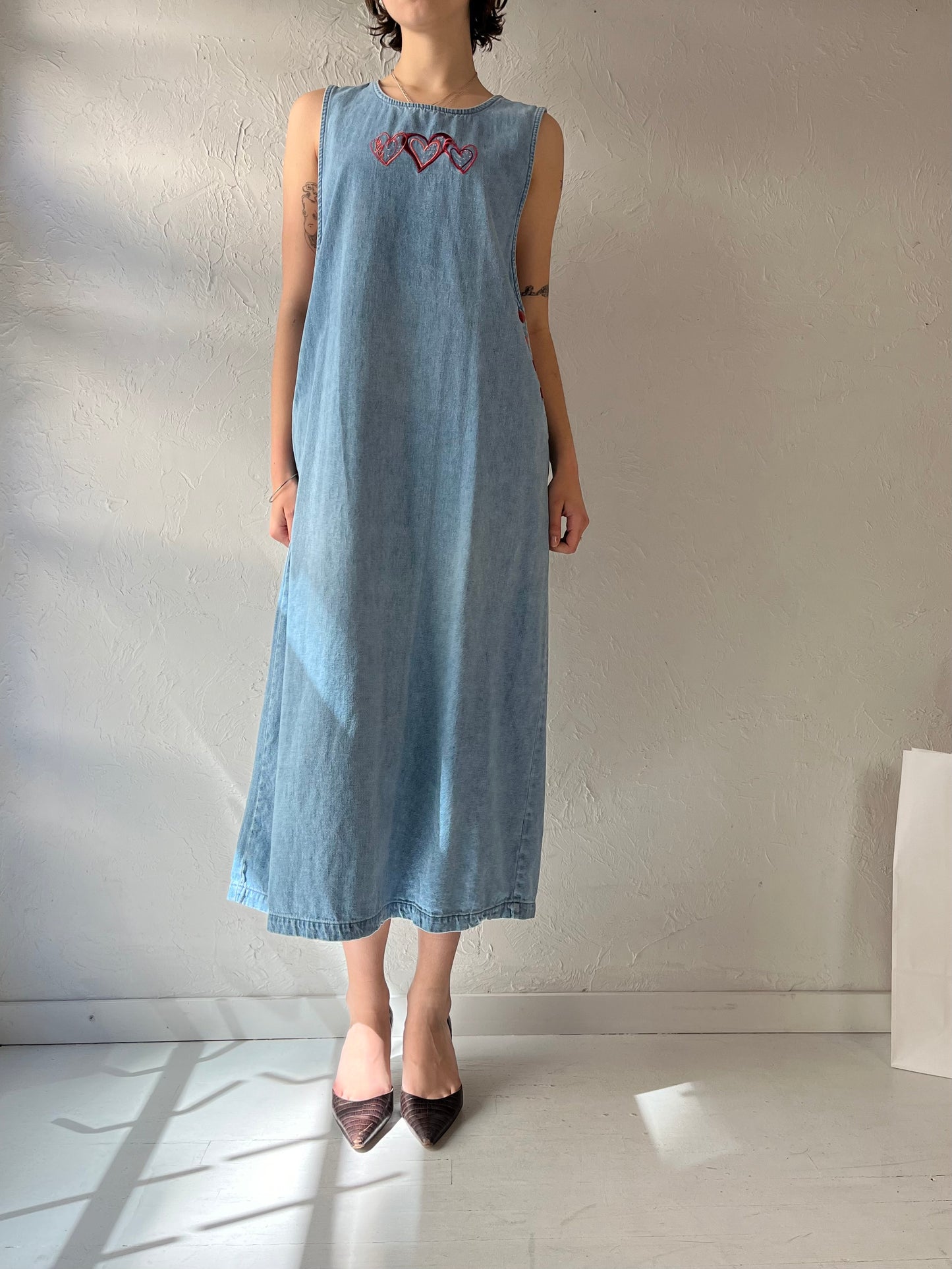 Y2k 'Christopher & Banks' Embroidered Denim Maxi Dress / Large