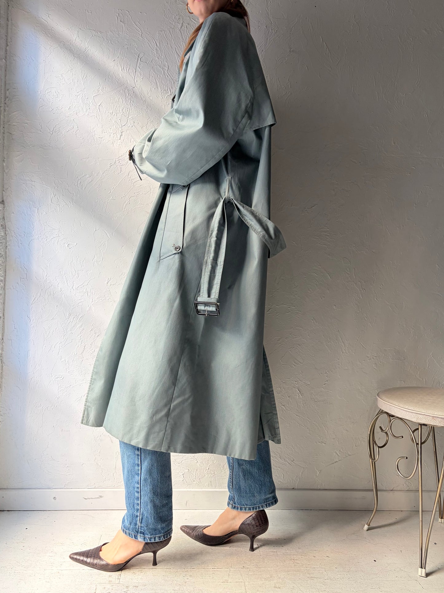 90s 'Aquascutum' Blue Trench Coat / Large