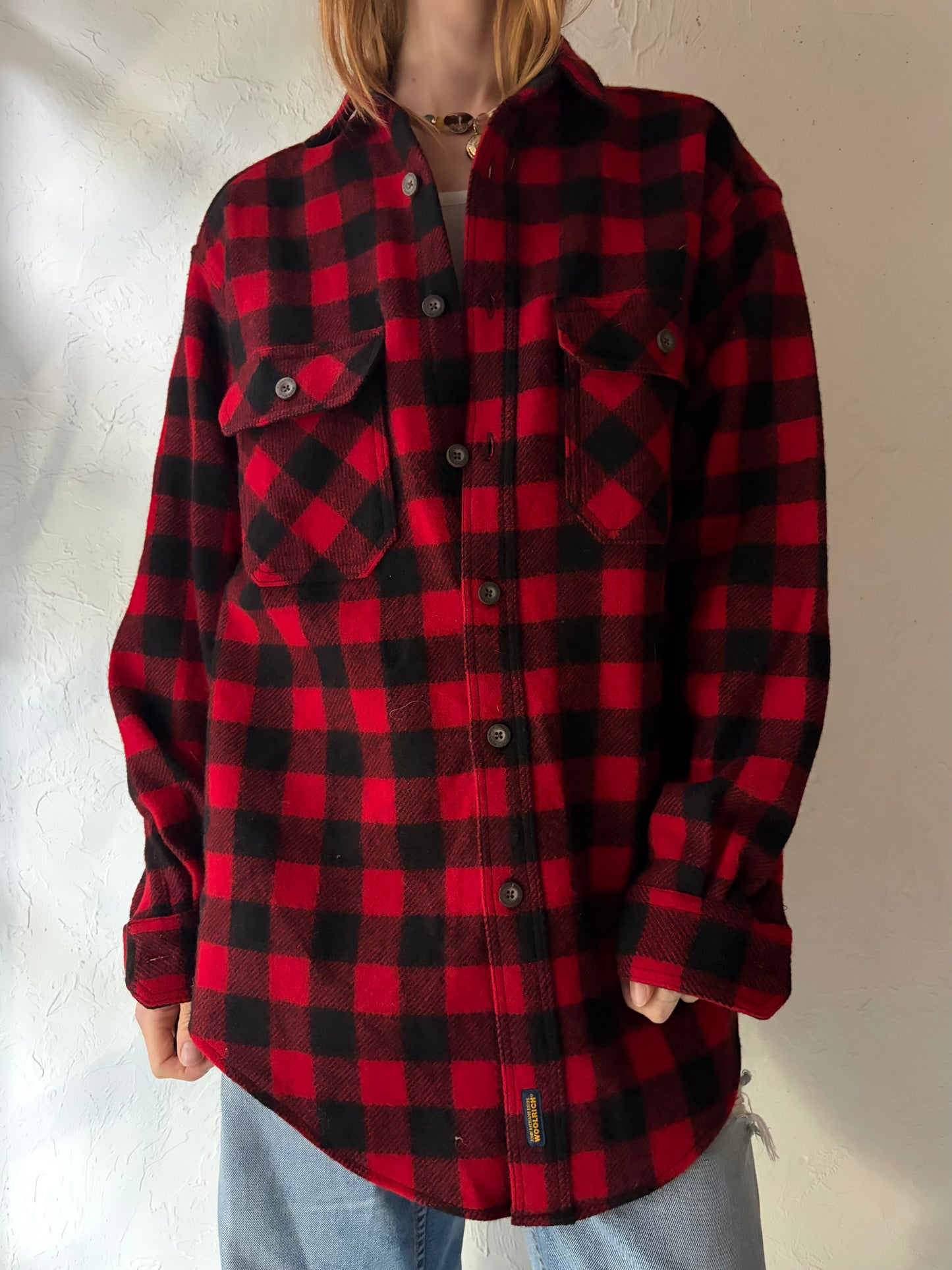 Y2k 'Woolrich' Thick Wool Plaid Shirt / Medium