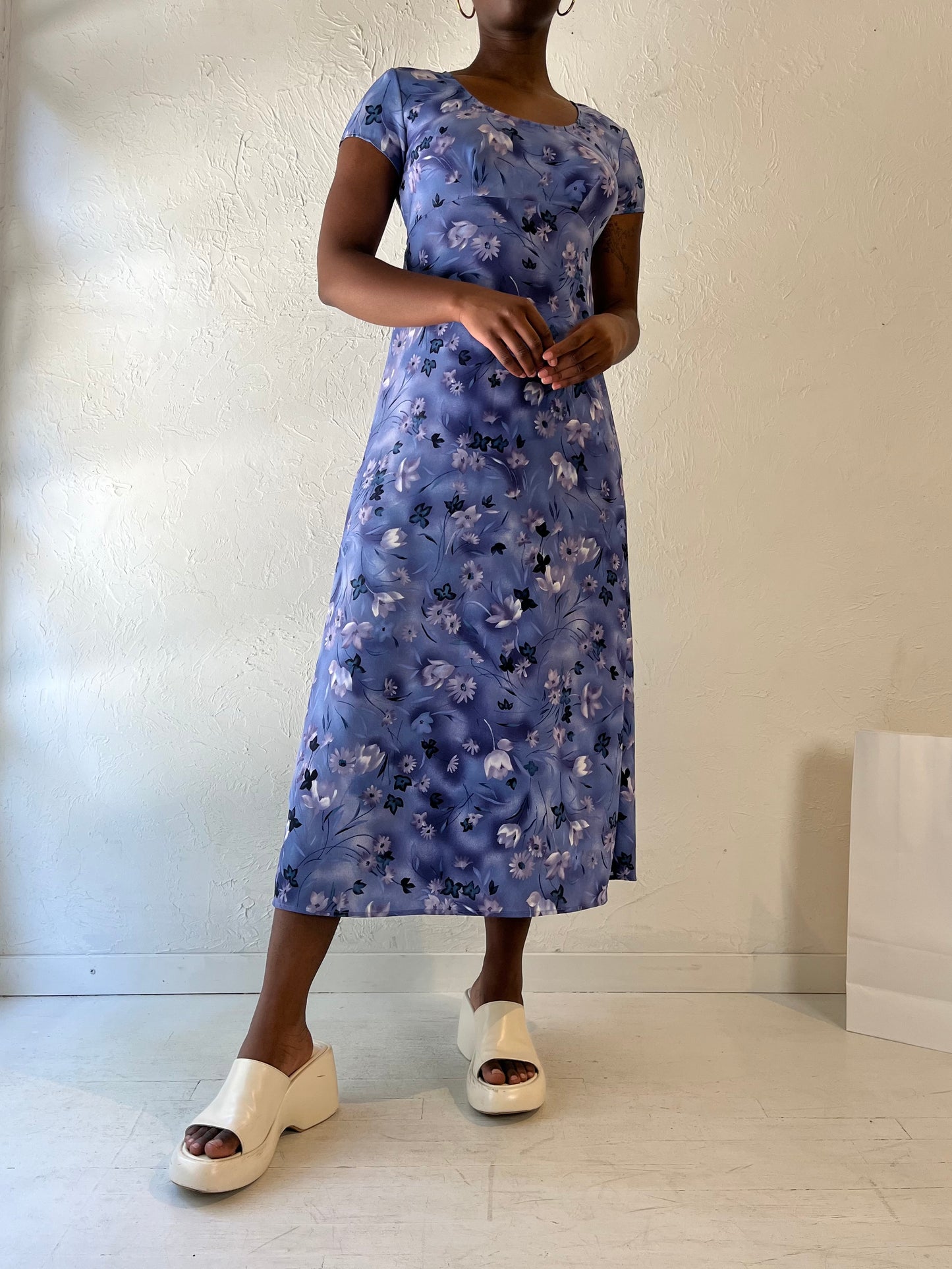 Y2k 'All That Jazz' Blue Floral Print Dress / Medium