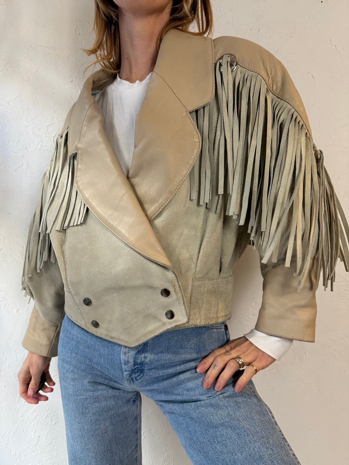 90s 'D'Piel Cevis' Two Tone Suede Leather Fringe Jacket / Medium