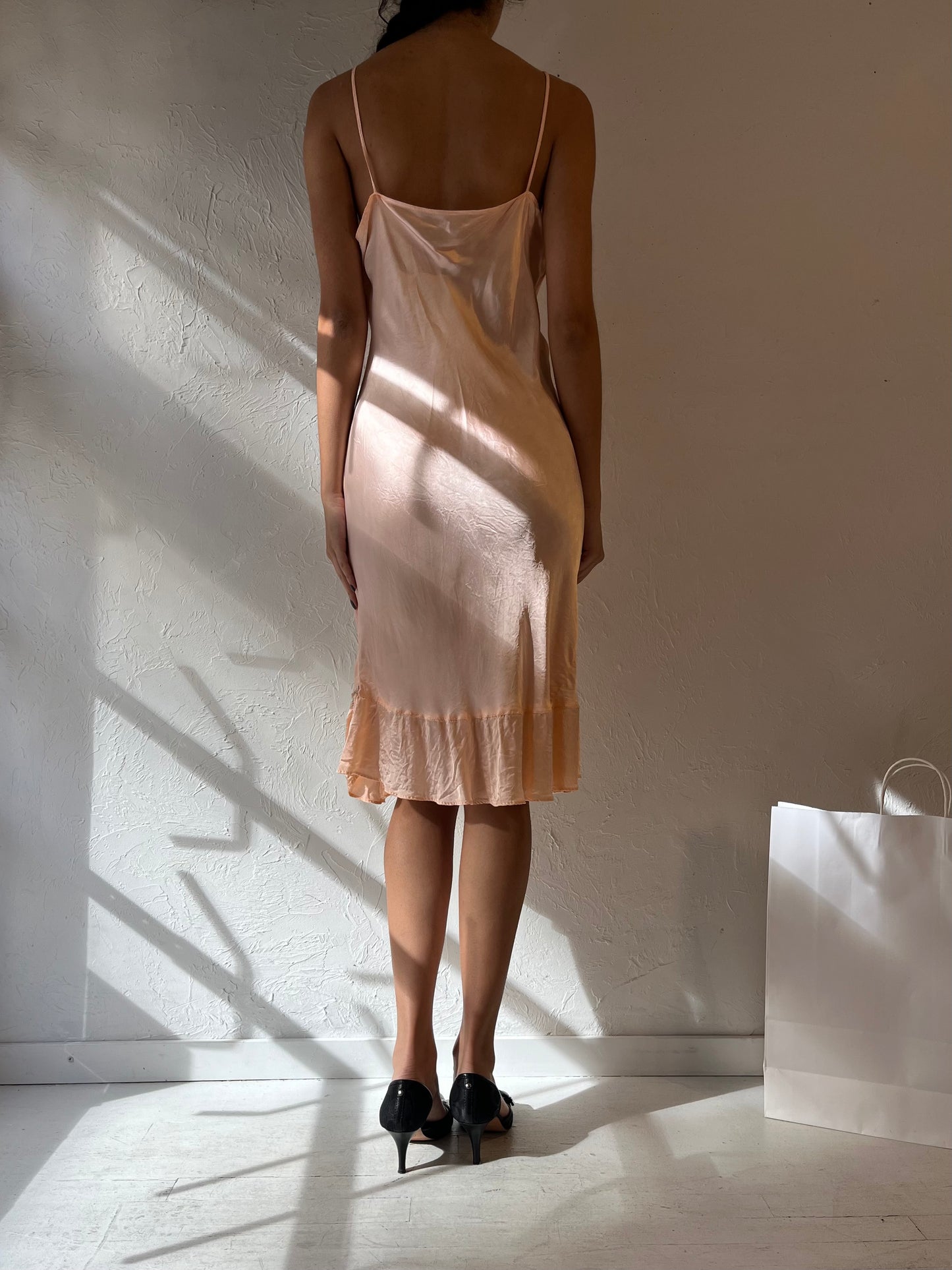 Vintage Peachy Lingerie Slip Dress / Medium