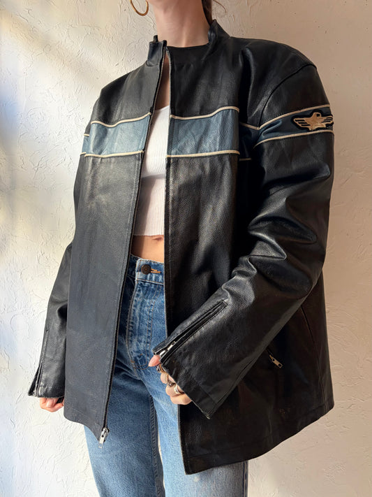 90s 'Sessions' Black Leather Jacket / Large