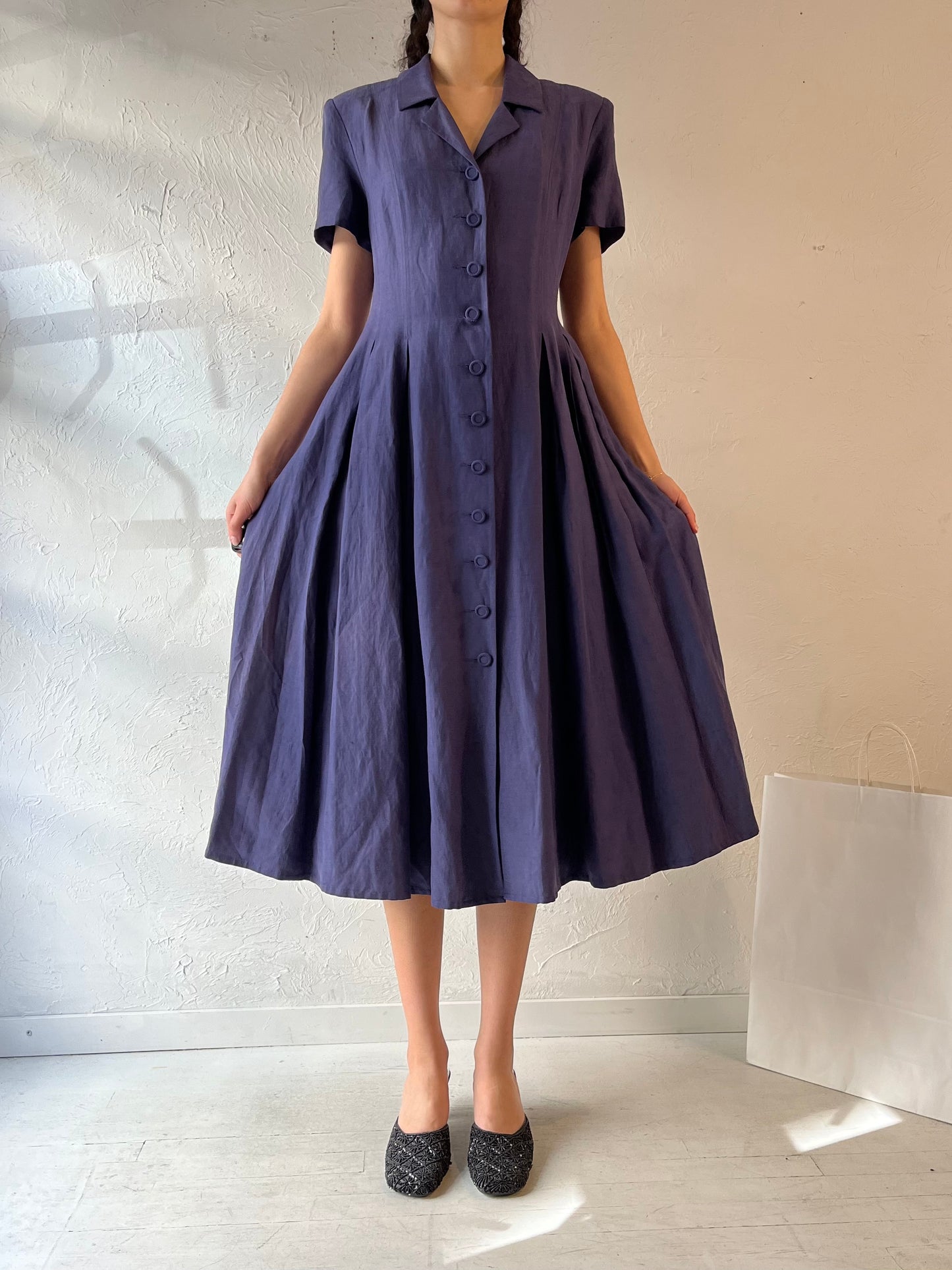 Vintage ‘Aperitiv’ Blue Button Up Collared Dress / Large