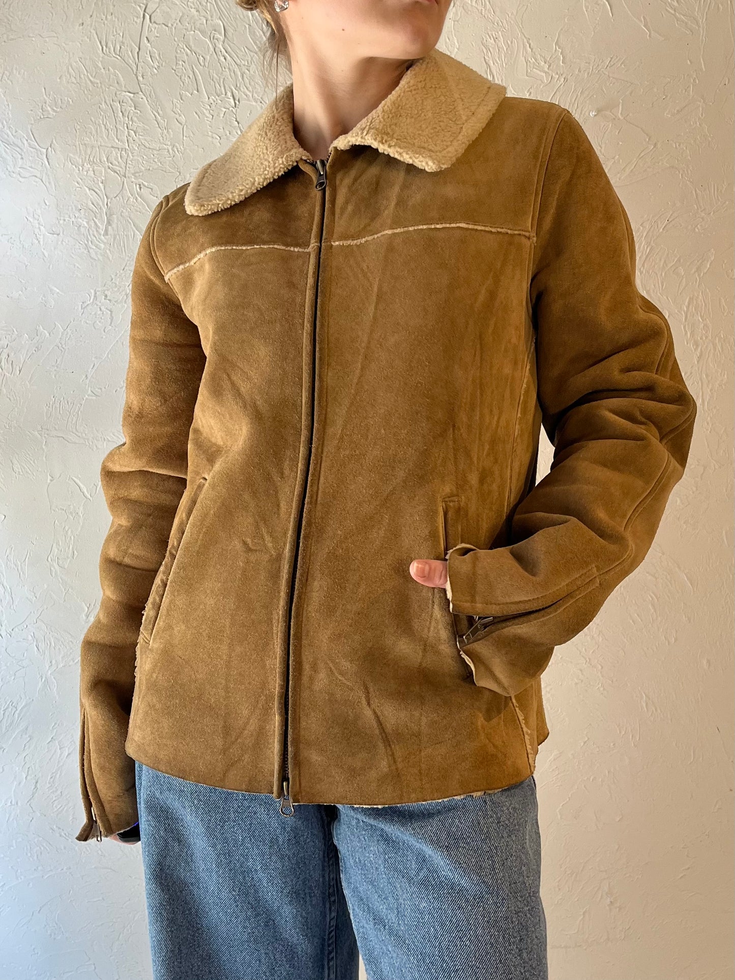 Y2k 'Gap' Suede Leather Faux Shearling Lined Jacket / Medium