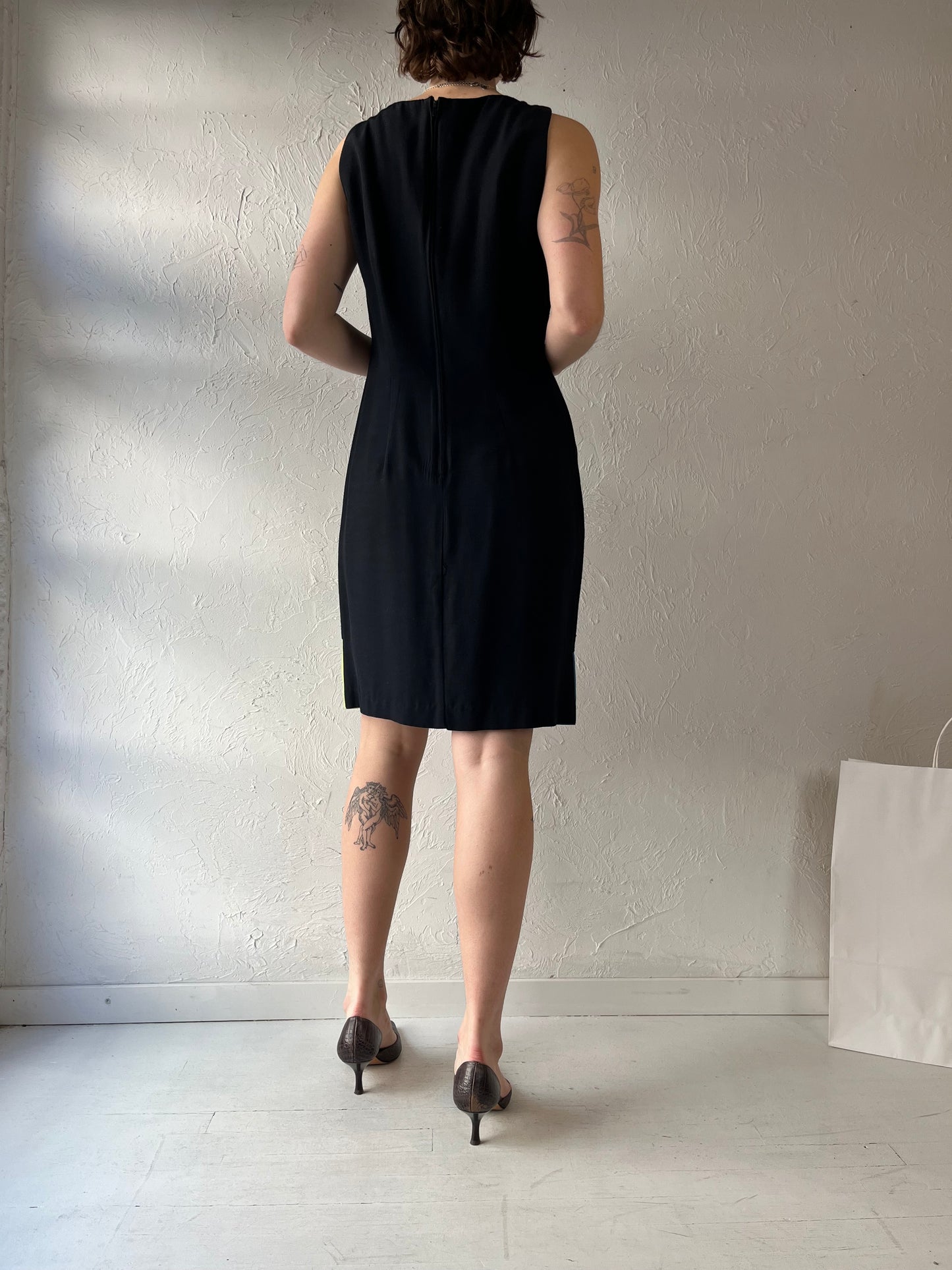 90s 'Helene Blake' Black Sleeveless Midi Dress / Medium