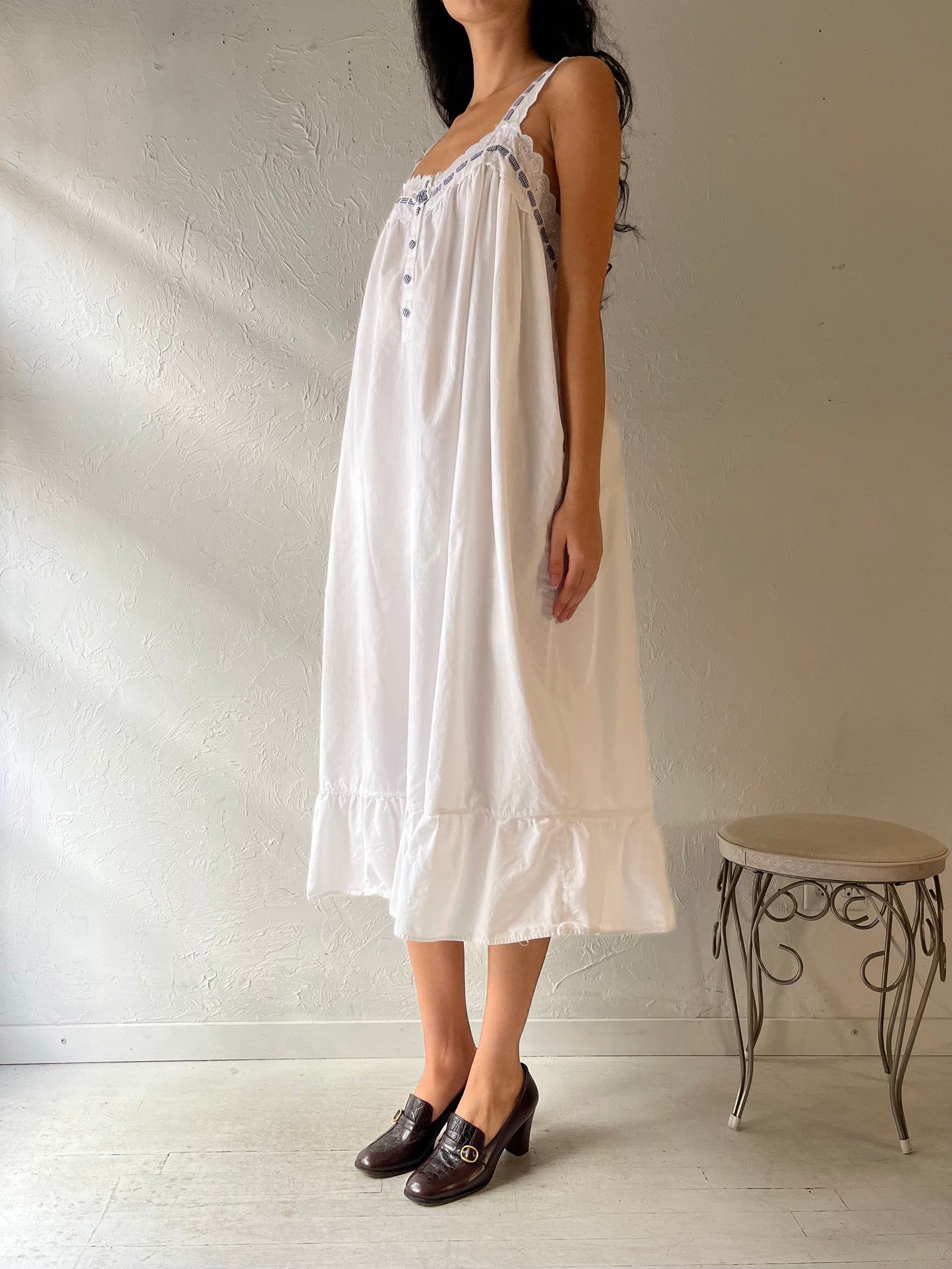Vintage White Cotton Dress / Large