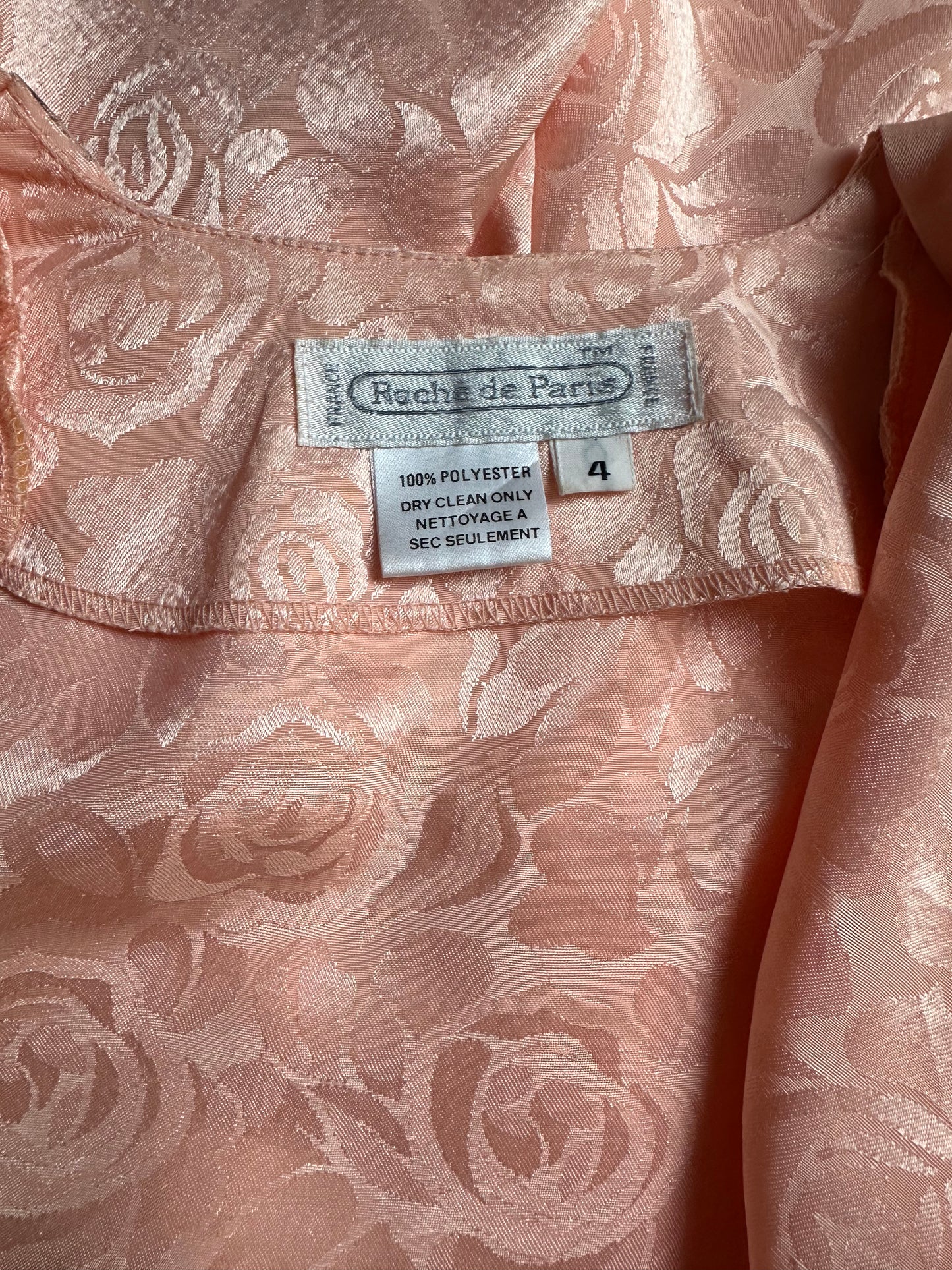 80s 'Roche De Paris' Pink Embossed Polyester Dress / Small