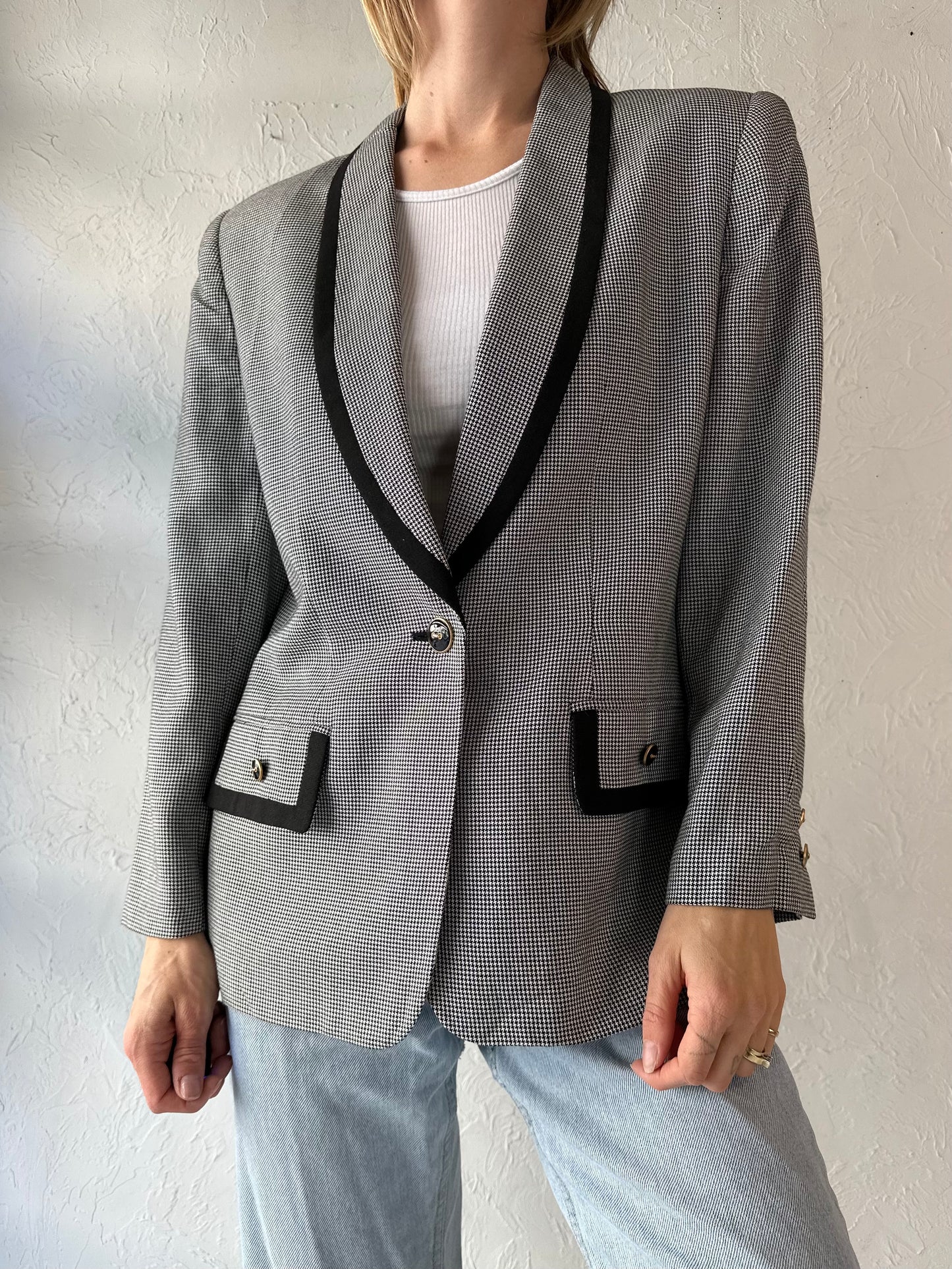 90s 'Kasper' Herringbone Blazer Jacker / Medium