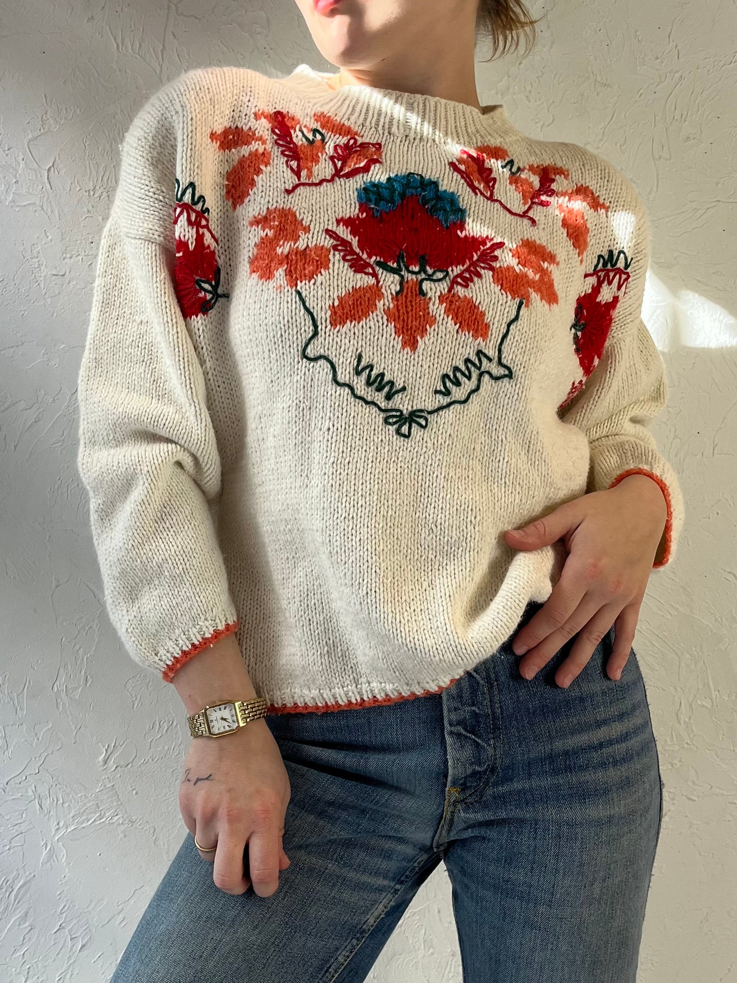 90s ‘JJ Brown’ Cropped Knit Sweater / Medium