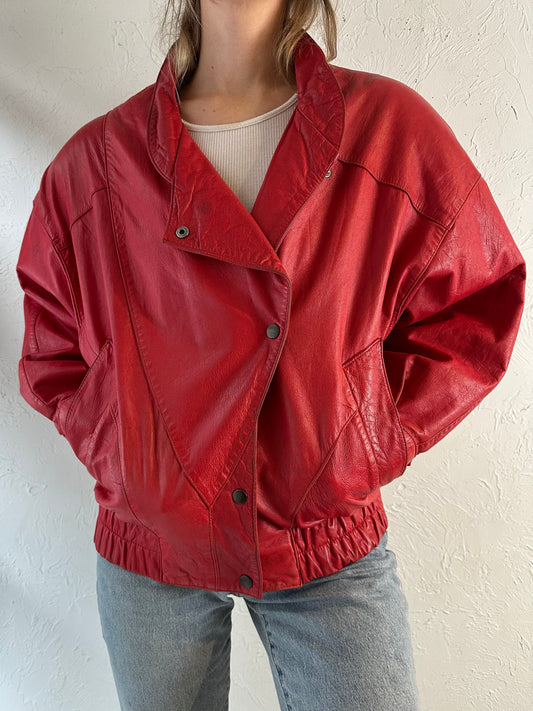 80s 'Tannery West' Red Leather Jacket / Small