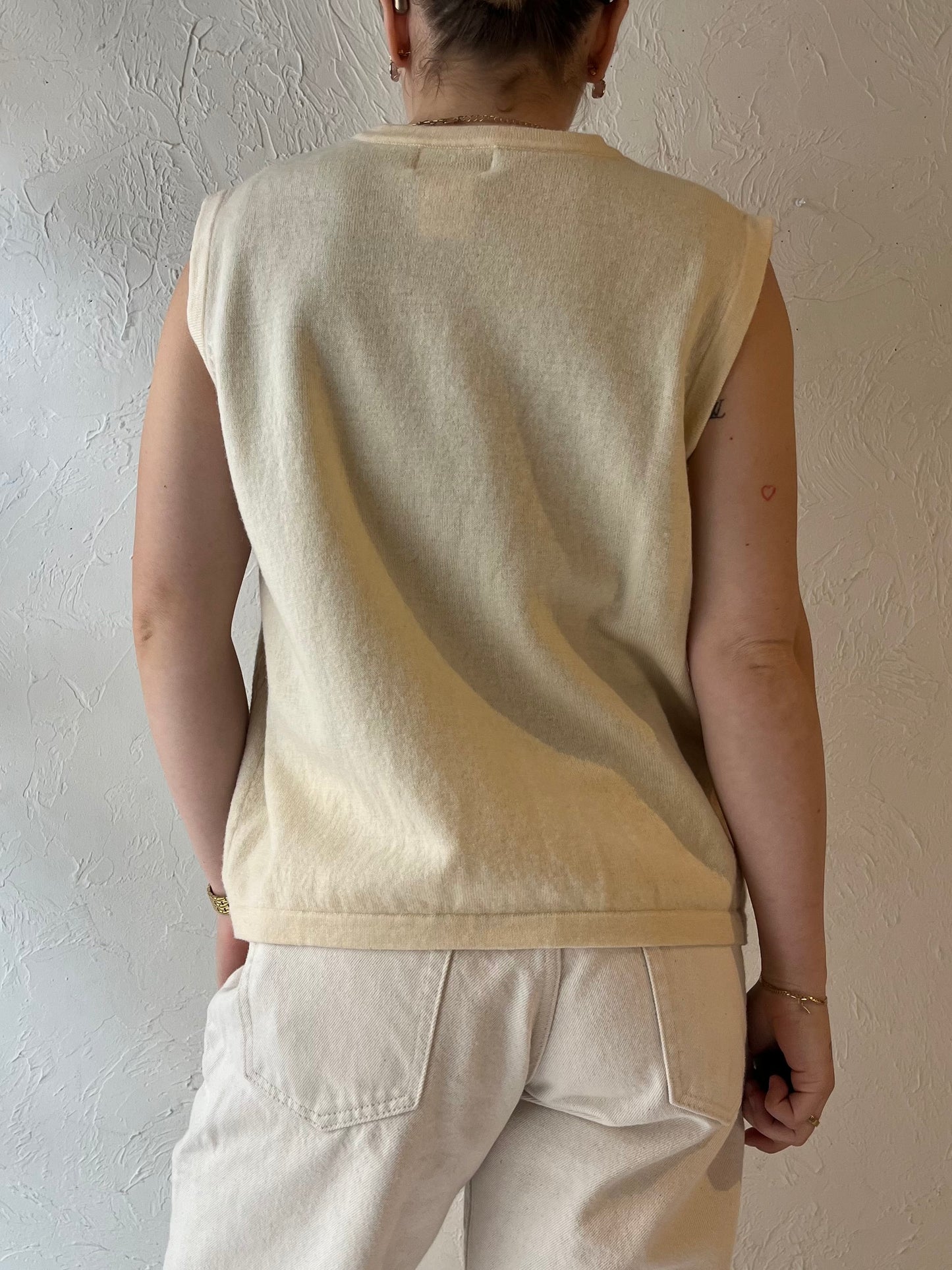 Y2k 'Tabi' Cream Cable Knit Wool Vest / Large