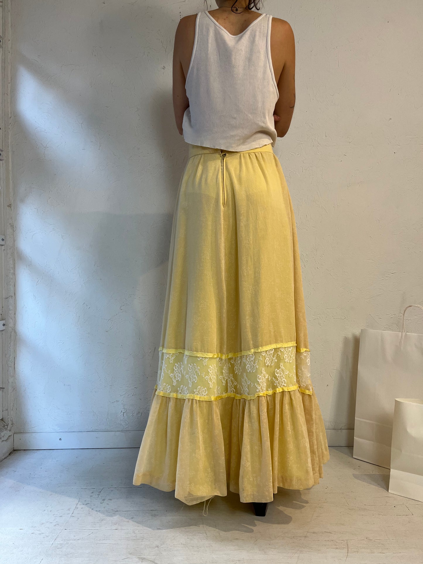 Vintage Handmade Pale Yellow Peasant Skirt / Medium