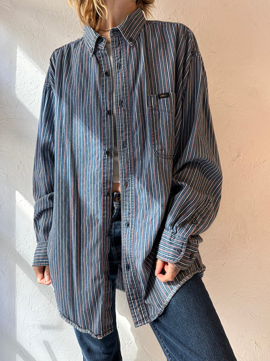 90s 'Lee' Striped Cotton Denim Shirt / Large