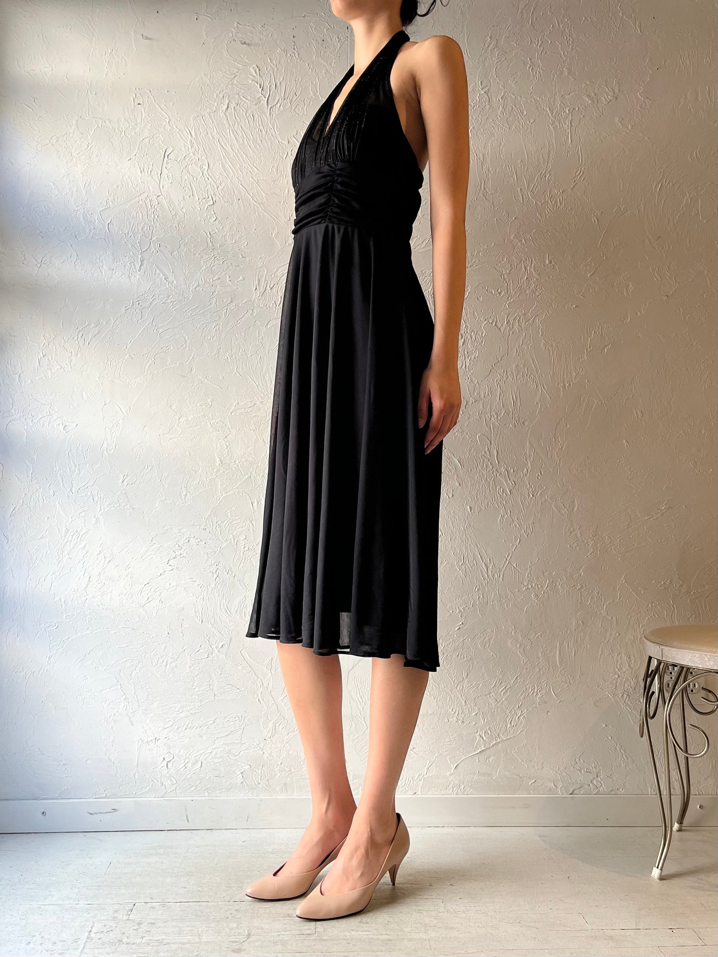 Y2k 'Connected' Black Sparkly Retro Party Dress / Medium