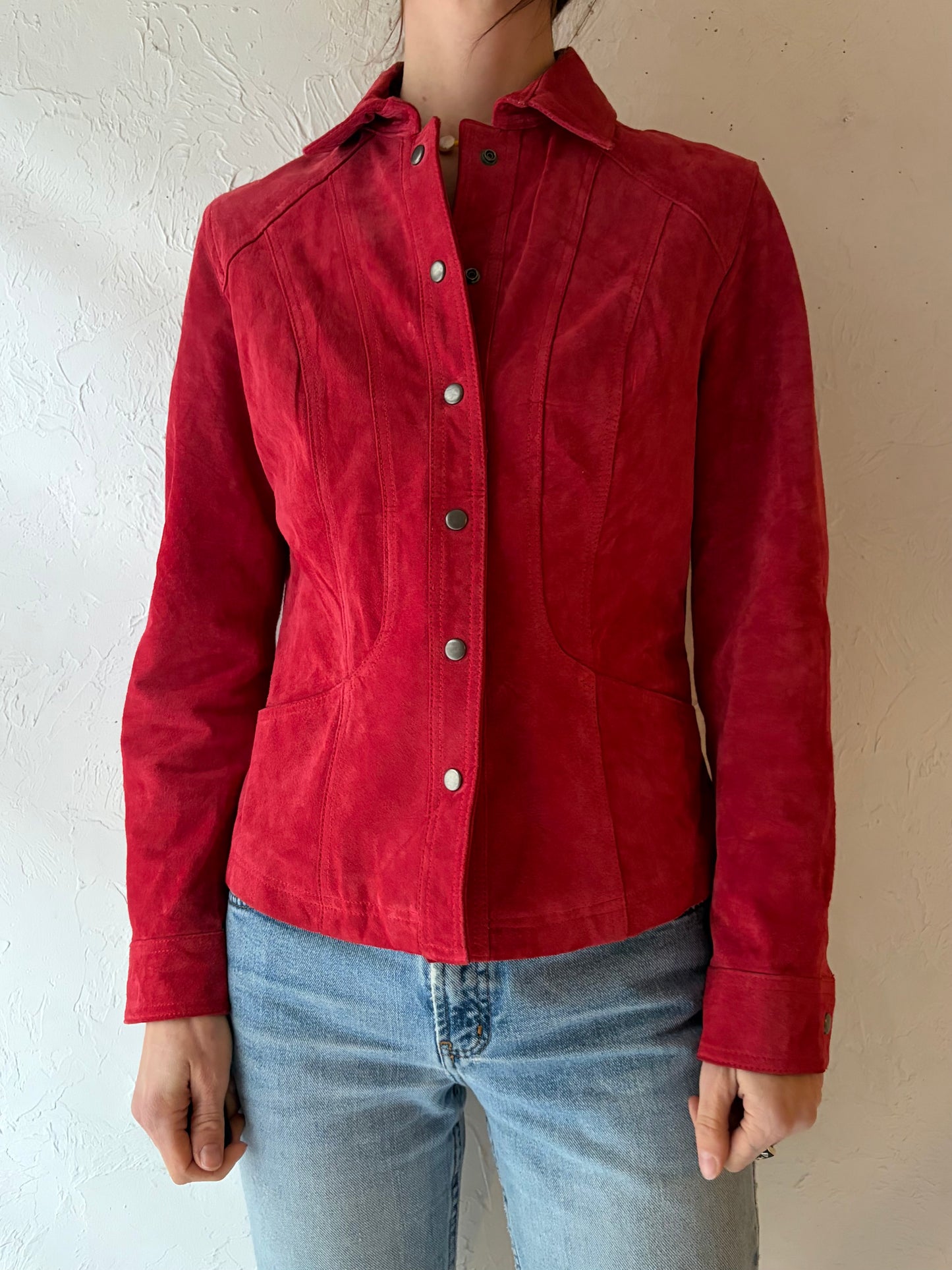 Y2k 'Coldwater Creek' Red Suede Snap Up Jacket / XS