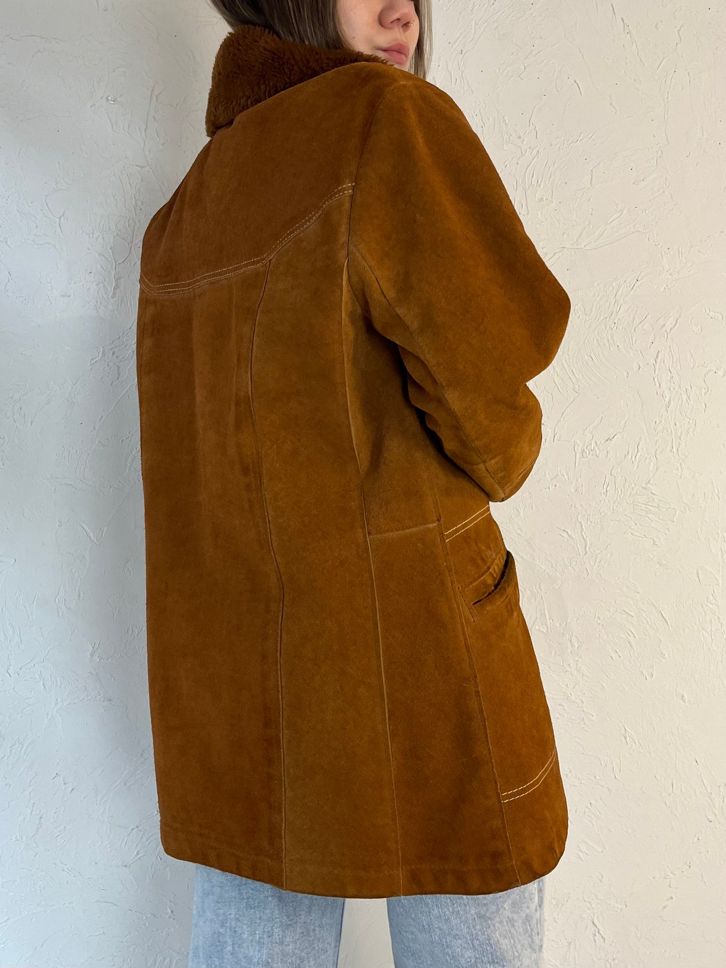 80s ‘Pioneer Wear’ Tan Faux Fur Lined Suede Jacket / Medium