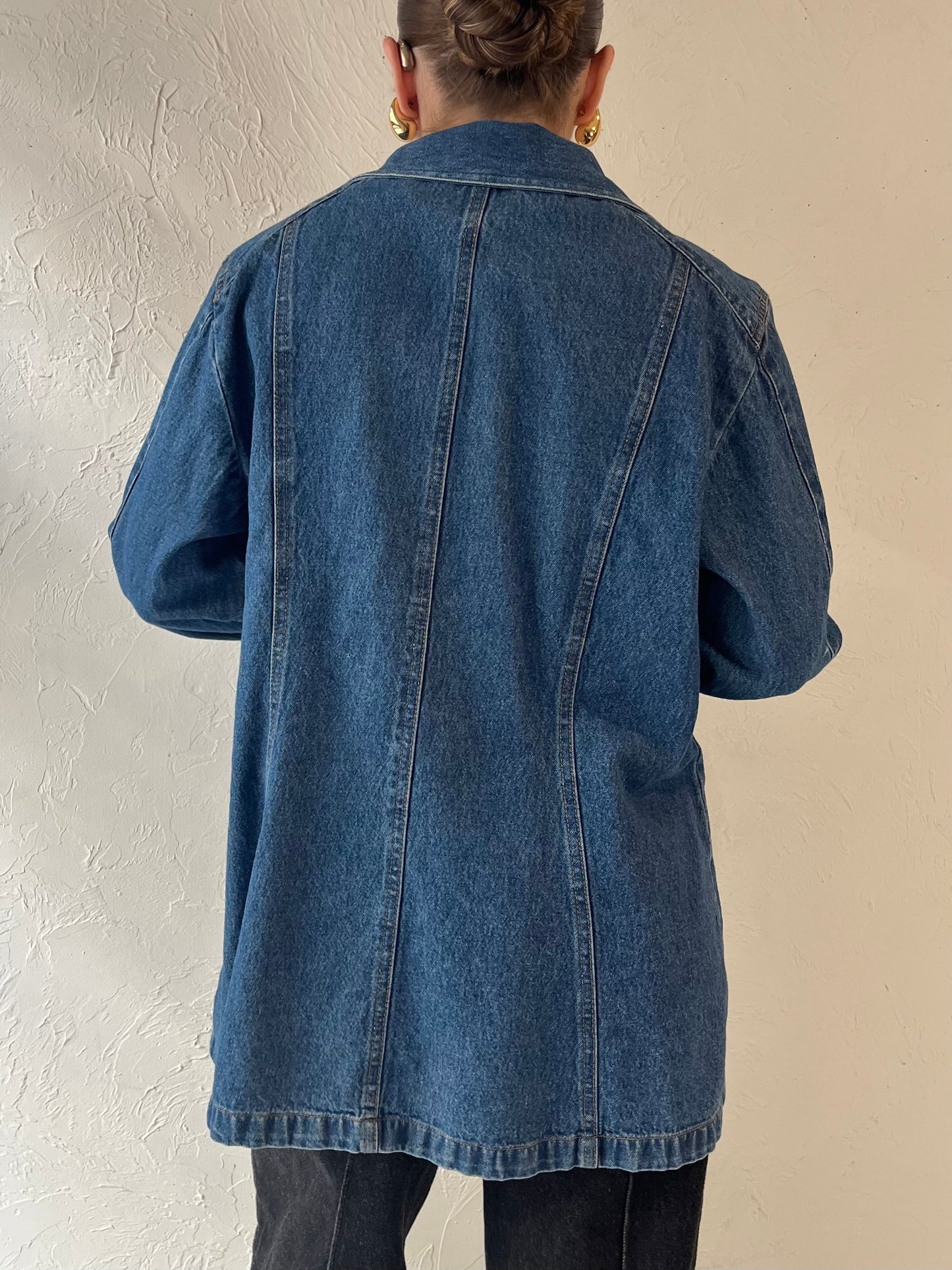 90s 'North Crest' Denim Blazer Jacket / Medium