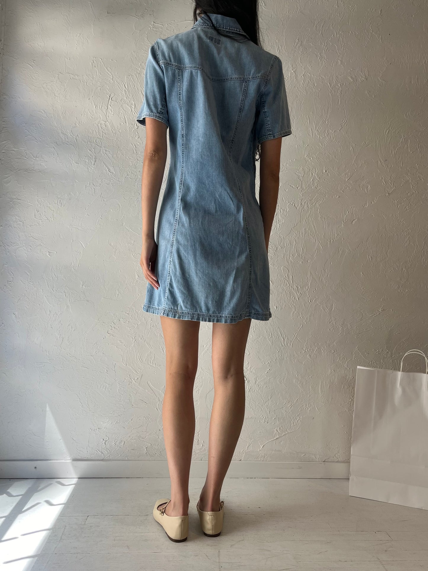 90s 'Calvin Klein' Button Up Denim Mini Dress / Medium