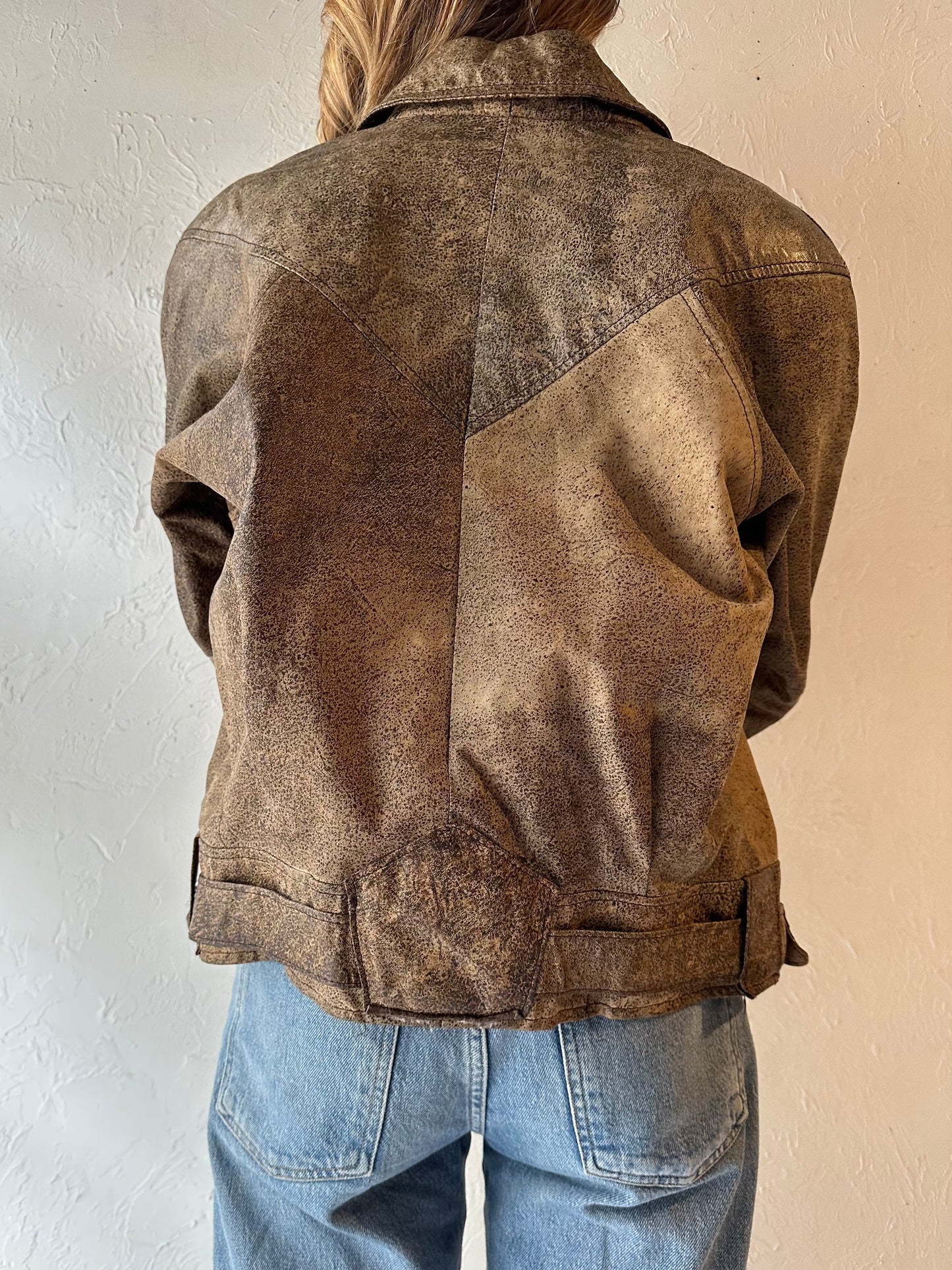 80s ‘Leather Ranch’ Brown Leather Bomber Jacket / Small