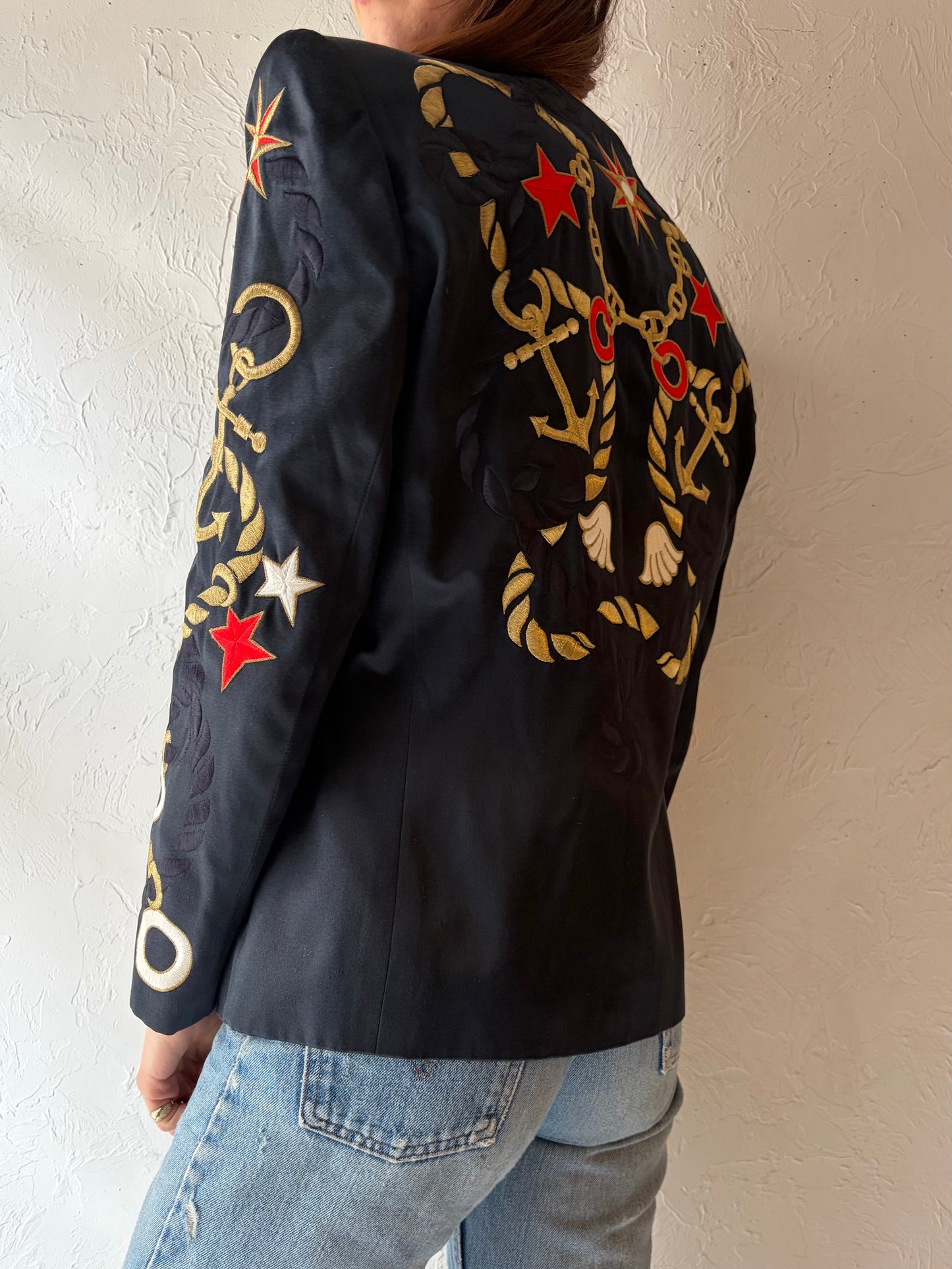 80s 'Escada' Nautical Embroidered Blazer / Medium