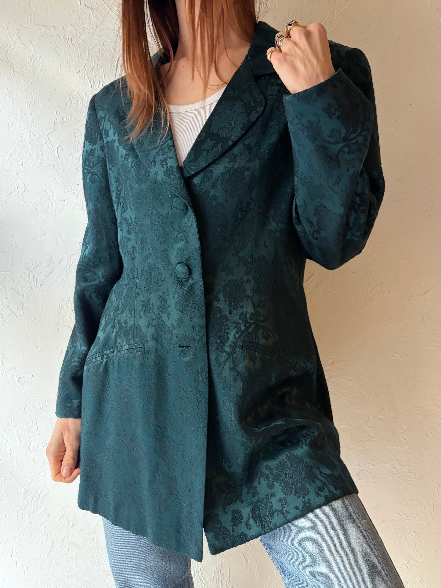 90s 'Hugo Buscati' Green Jacquard Jacket / Large