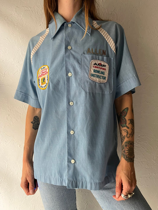 70s Short Sleeve Button Up Bowling Shirt / Small