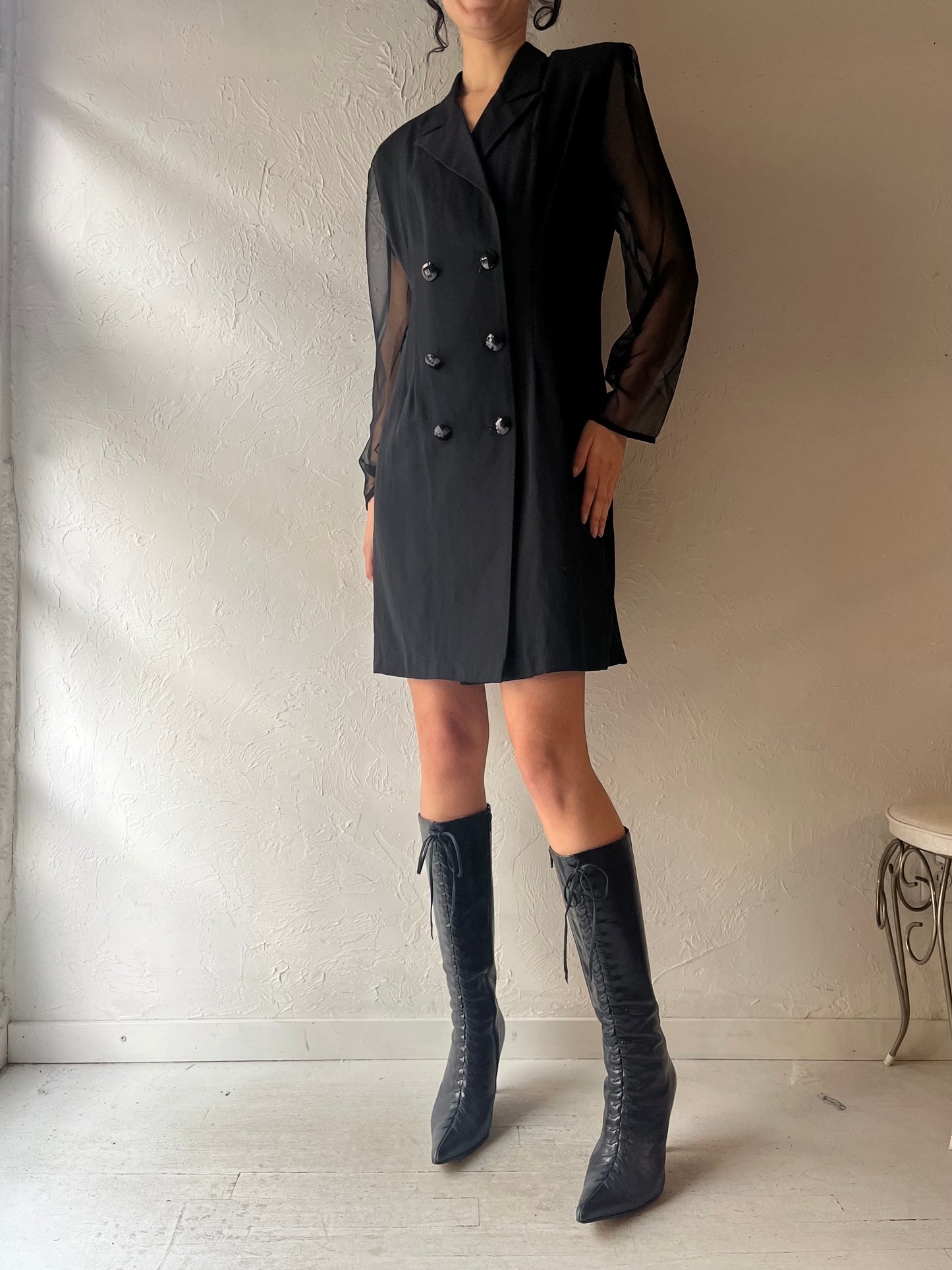 80s 'Dramatix' Black Double Breasted Mini Dress / Large
