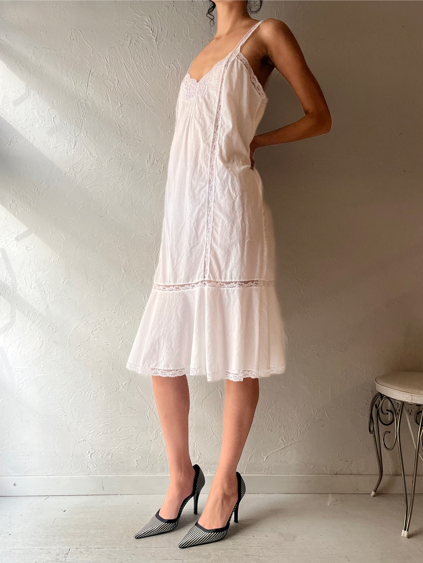 Vintage White Cotton Midi Dress / Medium