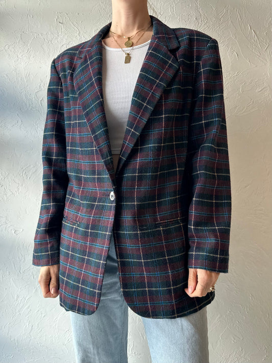 Y2k 'Sag Harbor' Plaid Blazer Jacket / Medium