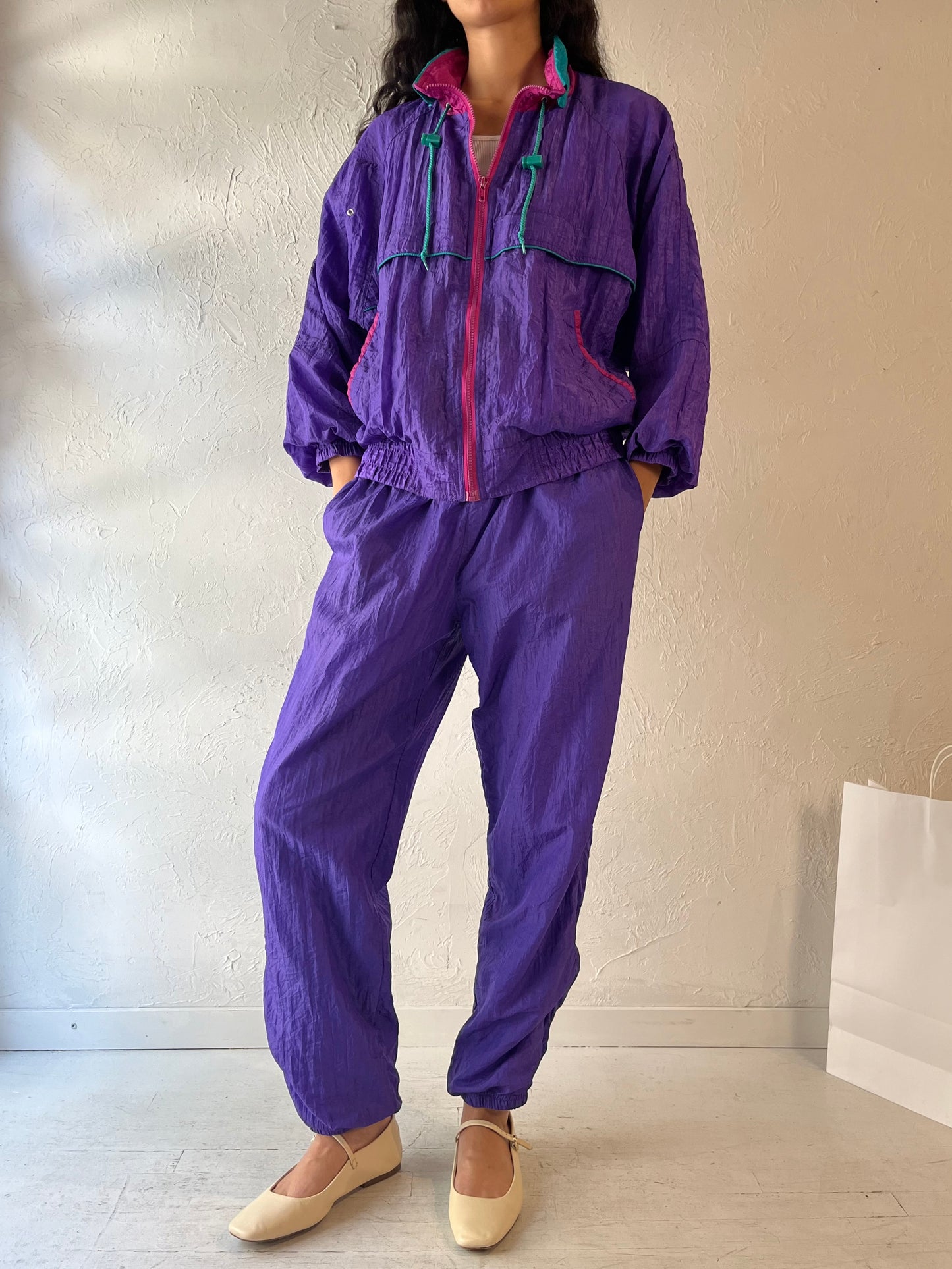 90s 'Forteza' Purple Nylon Track Suit / Medium