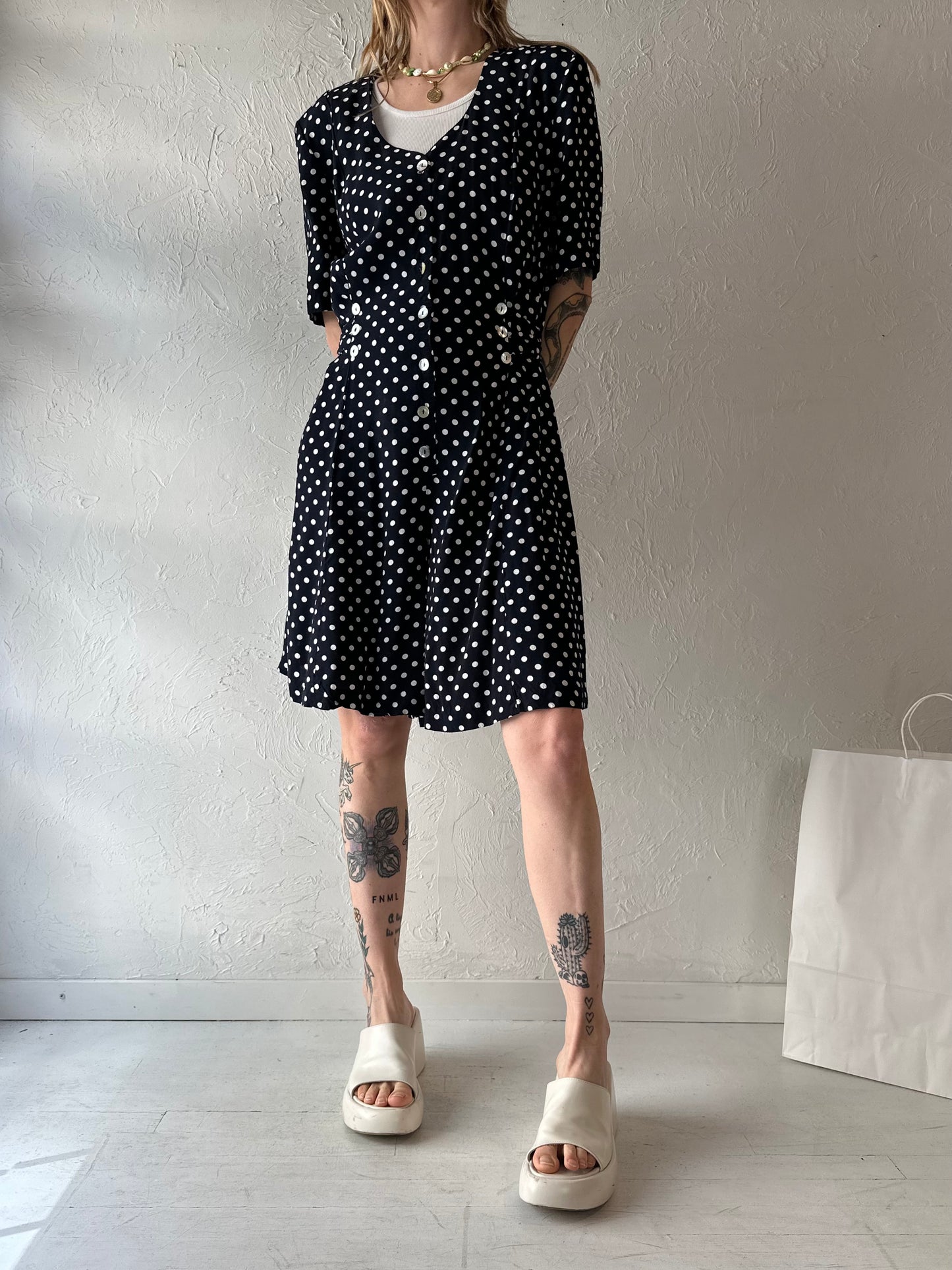 90s 'New Horizons' Polka Dot Rayon Romper / Medium